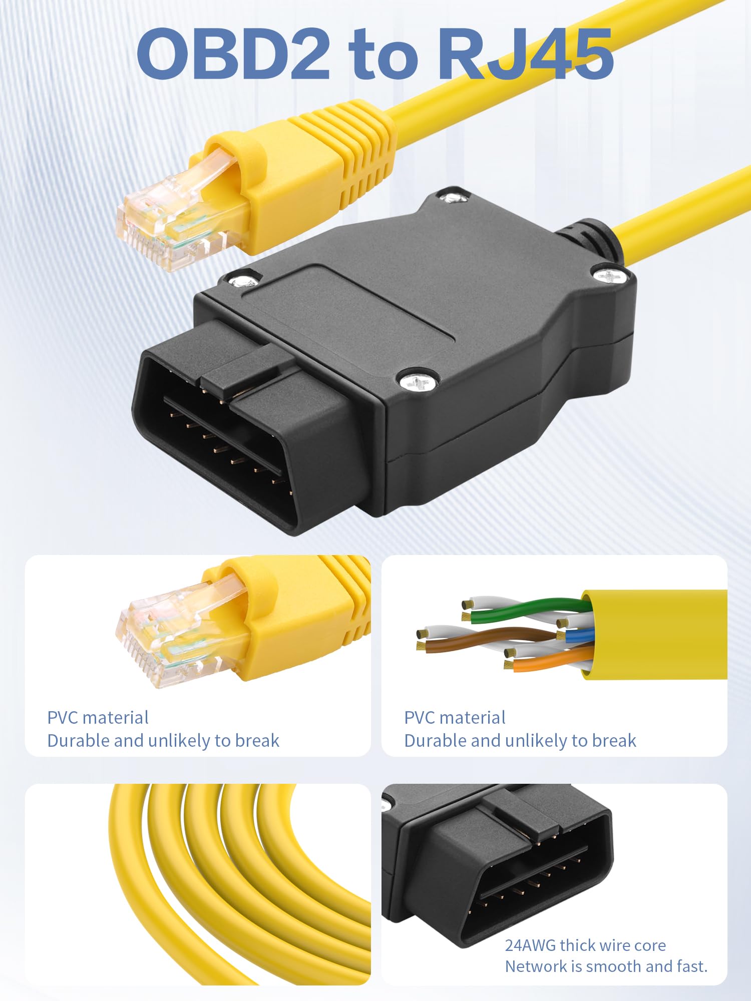 YACSEJAO Kabel 2 m ENET OBD2 do BMW serii F | Diagnostyka kodowania, złącze RJ45 do kabla OBD ENET, kompatybilne z E-SYS ISTA+ ICOM Bootmod3 Bimmercode OBD