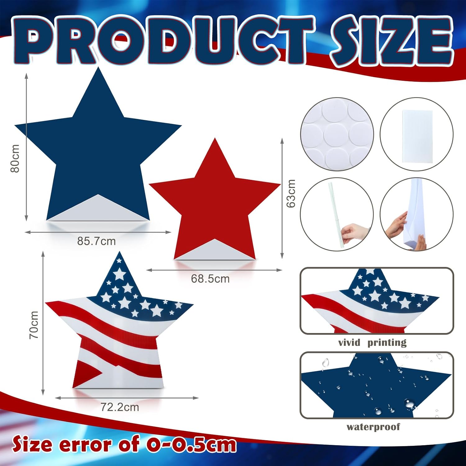 Bucherry 3Pcs 24.8''-33'' 250th Decoration Independence Day Photo Prop Patriotic Star Cardboard Cutout Stand Lifesize Red White Blue Star Backdrop for 4th of July 250th Anniversary Party Decor