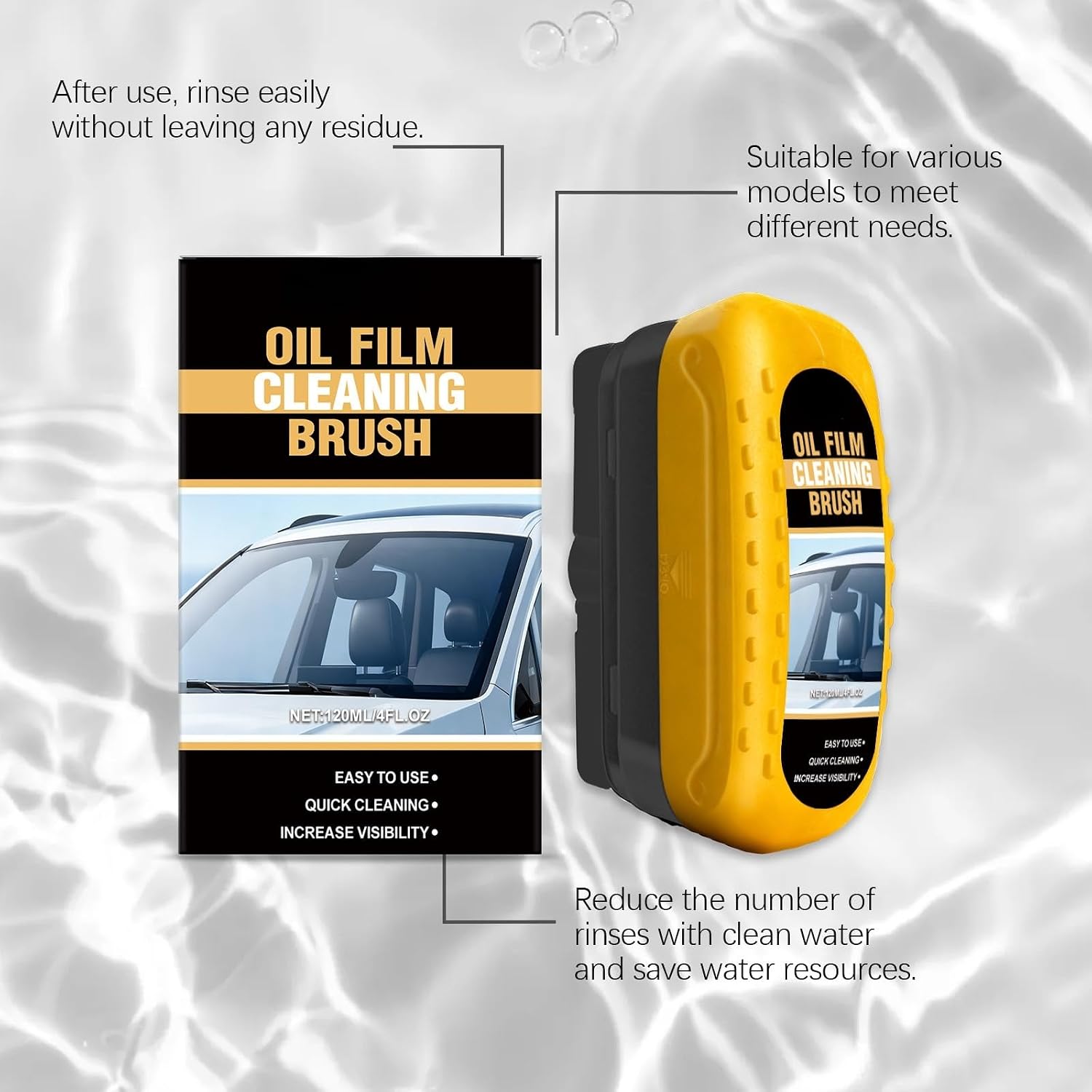Car Glass Oil Film Removal Brush, Long-Lasting Effect, Simple Operation, Improves Clarity(2pcs)