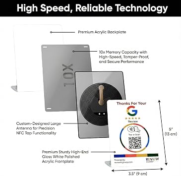NFC Tap Stand for Google Reviews, QR Code, 1-Pack, White