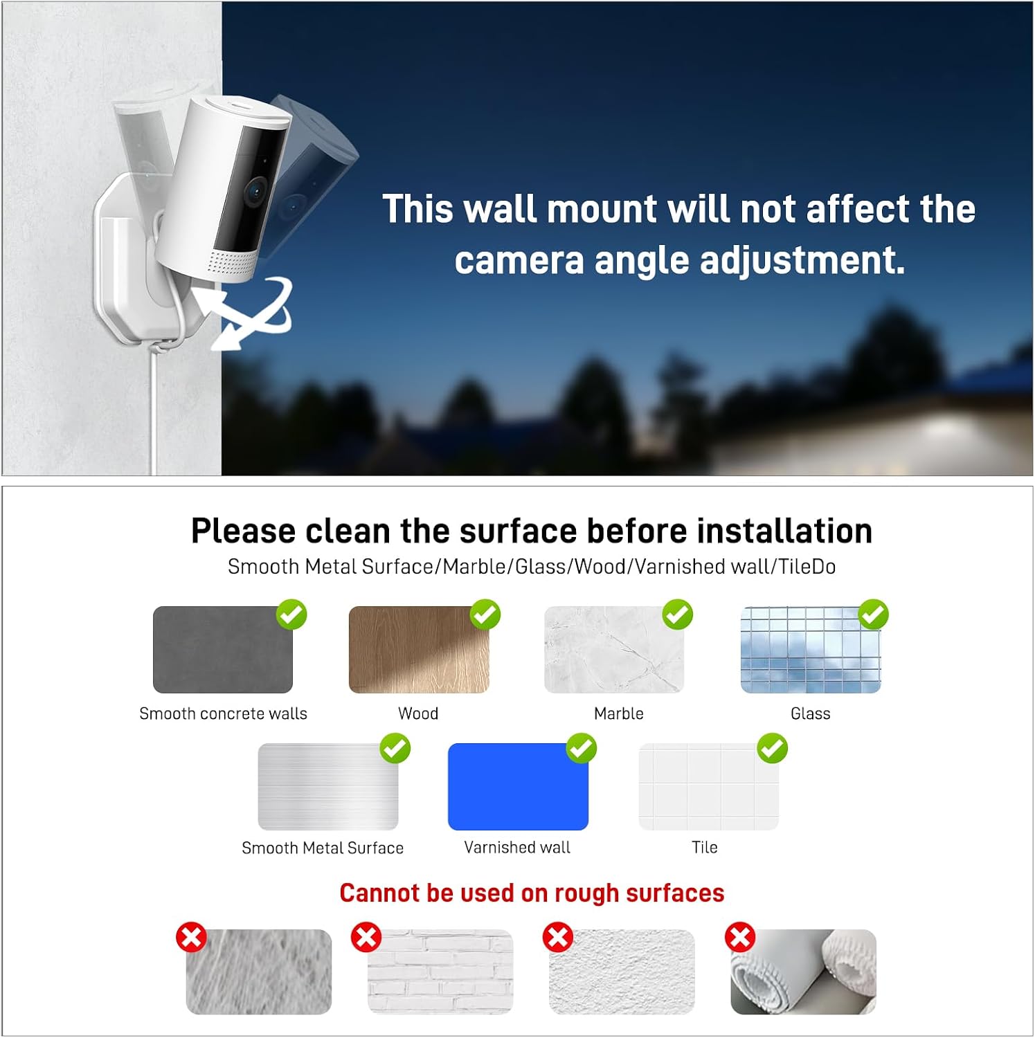 Blink No Drill Mount Bracket Compatible with Blink Mini and Mini 2K+/ Blink Outdoor 4 and Outdoor 2K+ Camera Adhesive Wall Mount(2Pack