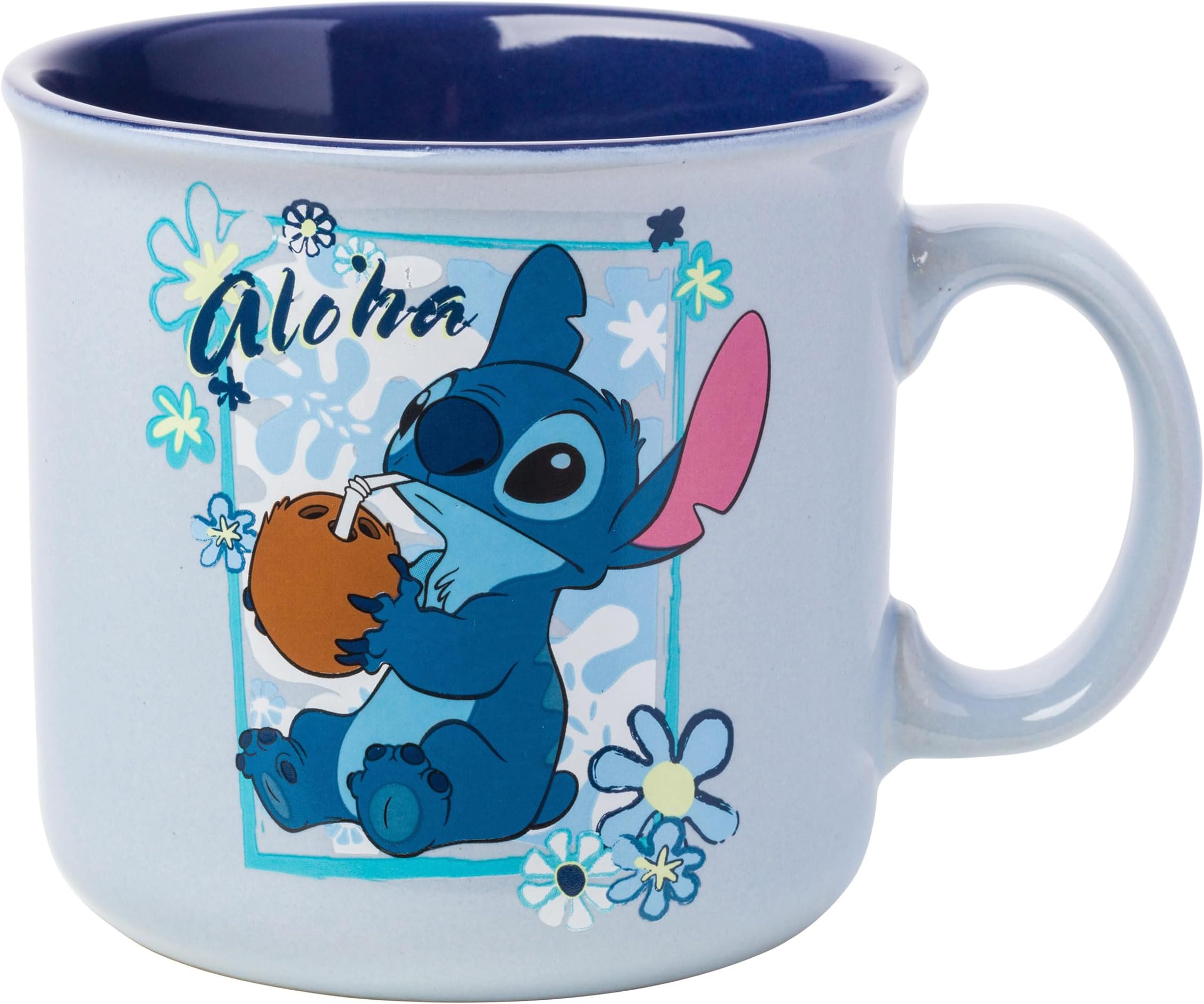 Silver Buffalo Disney Lilo and Stitch Aloha Coconut Tropical Floral Ceramic Camper Mug, 20 Ounces