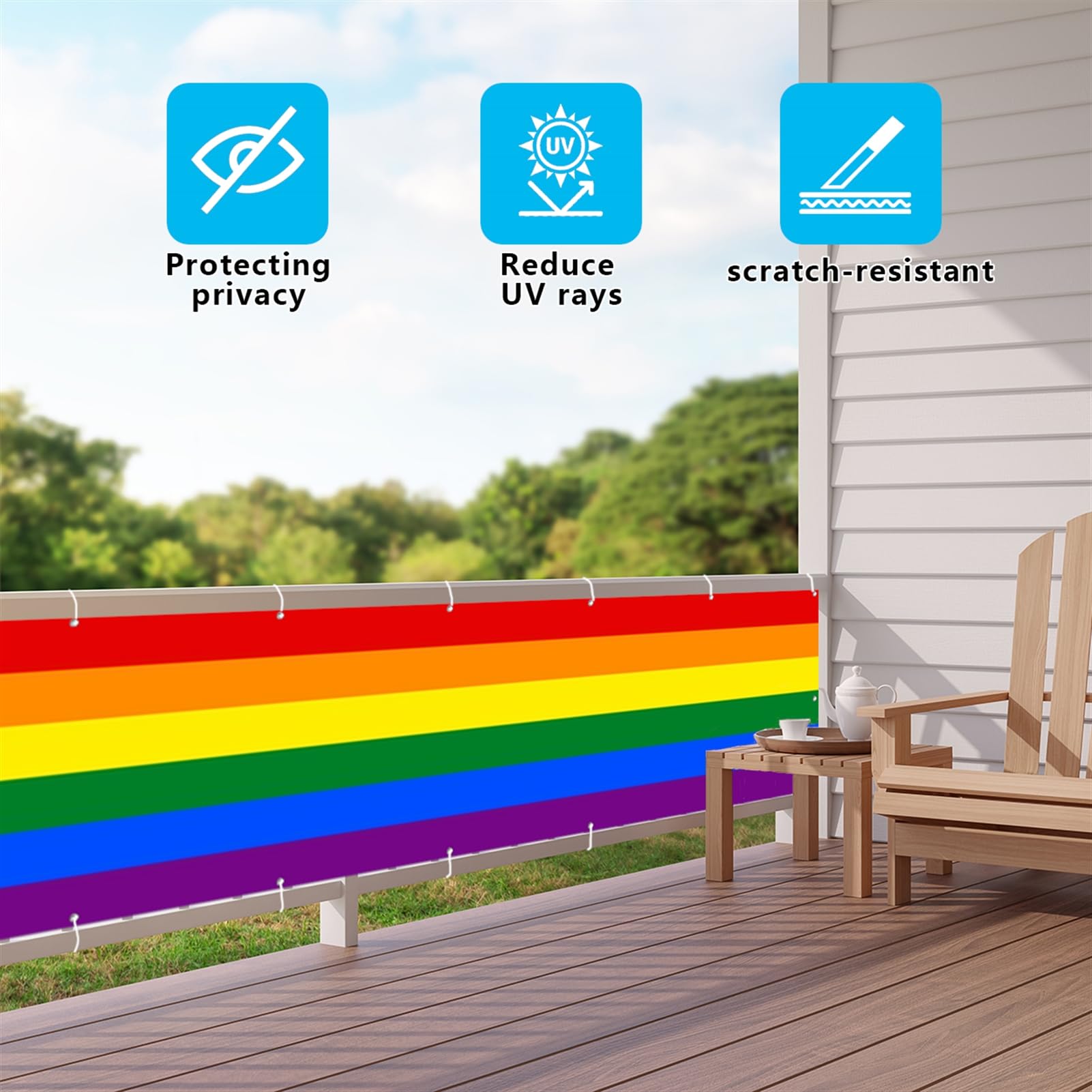 SK Studio Balkon Sichtschutz 90x300cm Balkonverkleidung UV-Schutz Windschutz Wasserdicht Blickdichte mit Kabelbinder für Garten Balkon Zaun Terrassen, Regenbogen