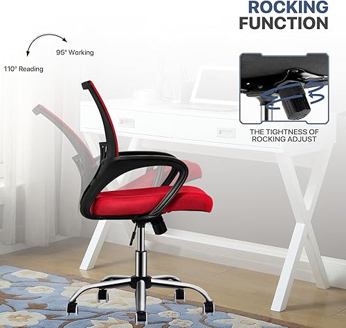 Miniatura 93 de MoNiBloom Silla de oficina de malla para el hogar, silla giratoria ergonómica con respaldo medio con asiento acolchado y reposabrazos, capacidad de
