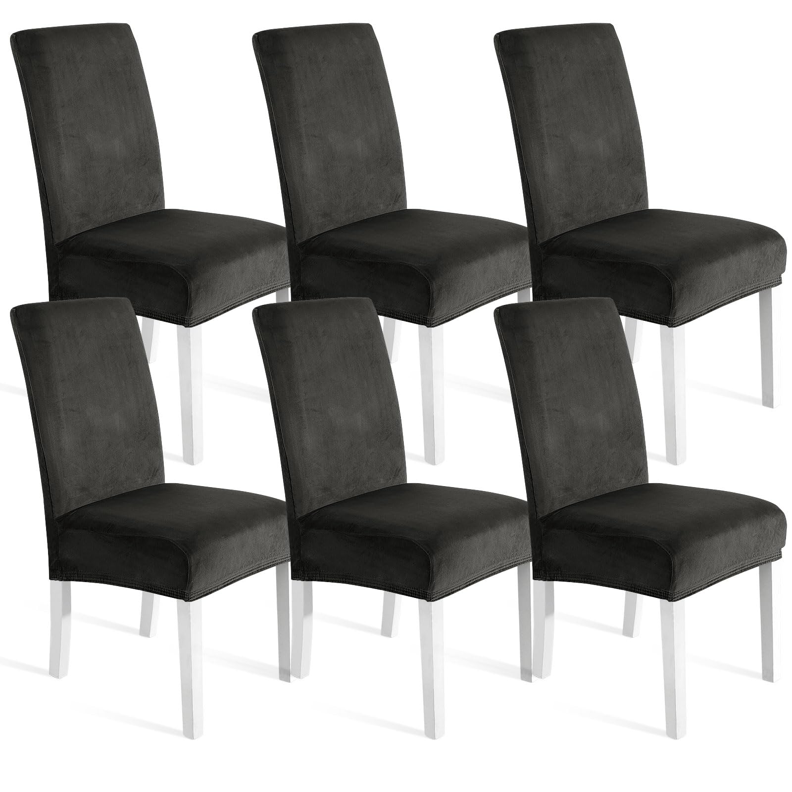 Ystyle Housse de Chaise Velours 6 Pièces Élastique Universel Lavable Gris Foncé
