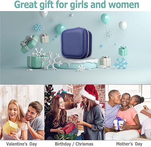 Miniatura 6 de BareTulip Viaje-Joyería-Joyería-Pequeña Joyería-Portátil-Joyero Mini-Joyero Viaje Joyería-Organizador Cuero Viaje-Estuche Azul