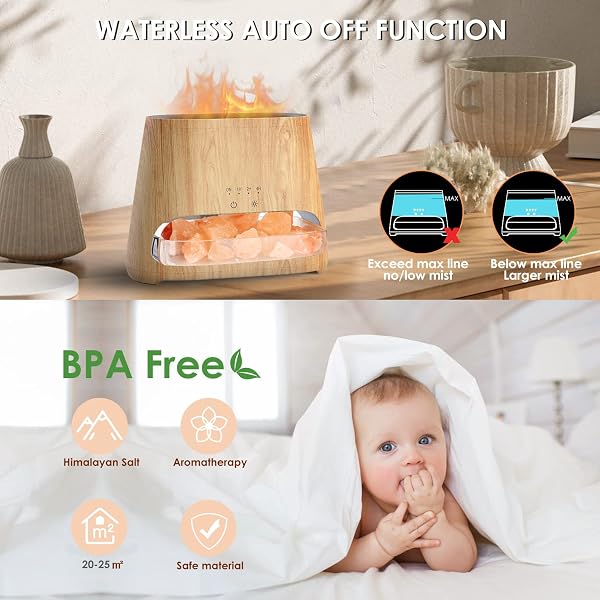 SALKING 2-in-1 Humidificador Aceites Esenciales & Lámpara de Terapia de Sal del Himalaya Natural, Difusor Ultrasonico con 3 Brillos, 150 ml (Grano de Madera) - 5