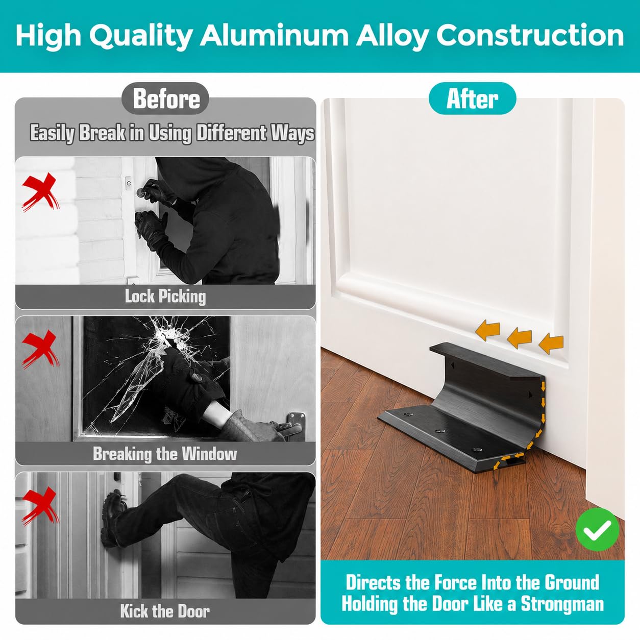 Soporte de seguridad para puerta – Barricada de bloqueo de puerta de aleación de aluminio resistente – Barricada de seguridad para puerta interior con imperfecciones, puertas estándar, puertas