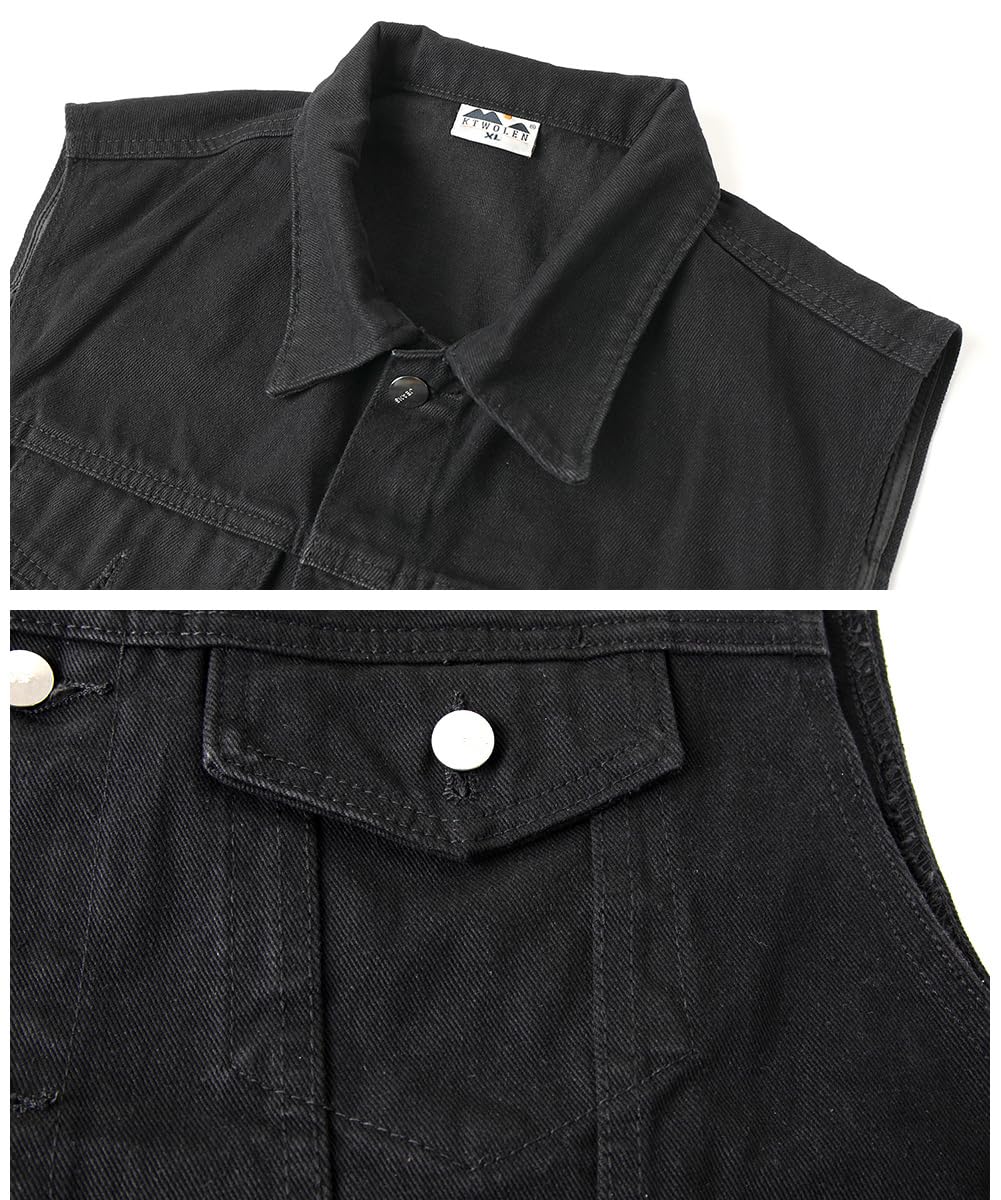 Gilet en Jean pour Homme Rétro Veste Sans Manches en Jean Multi Poches Gilet Denim de Motard Vintage Gilet en Jean de Moto
