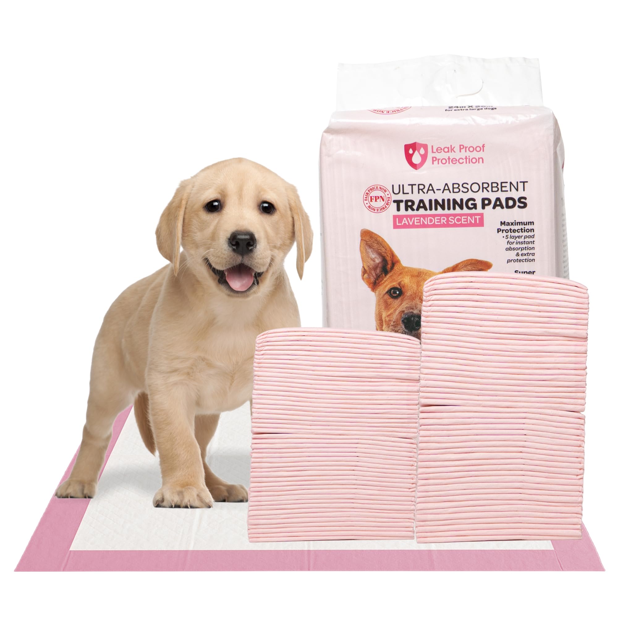 FPN Pink Puppy Pee Pads for Dogs 18x24 Inches, Pack of 50 | Extra Absorbent | Heavy Duty Dog Pads | Pet Toilet Training Pads, Lavender Scented