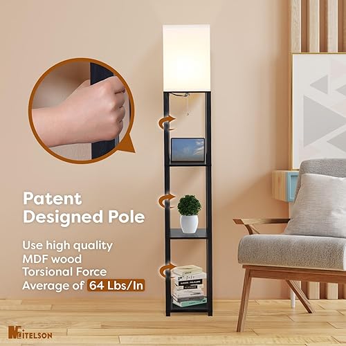 Miniatura 6 de Lámpara de pie con estantes y USB, USB-C y tomas de corriente, lámpara de estante con estación de carga, lámparas cuadradas modernas para sala de