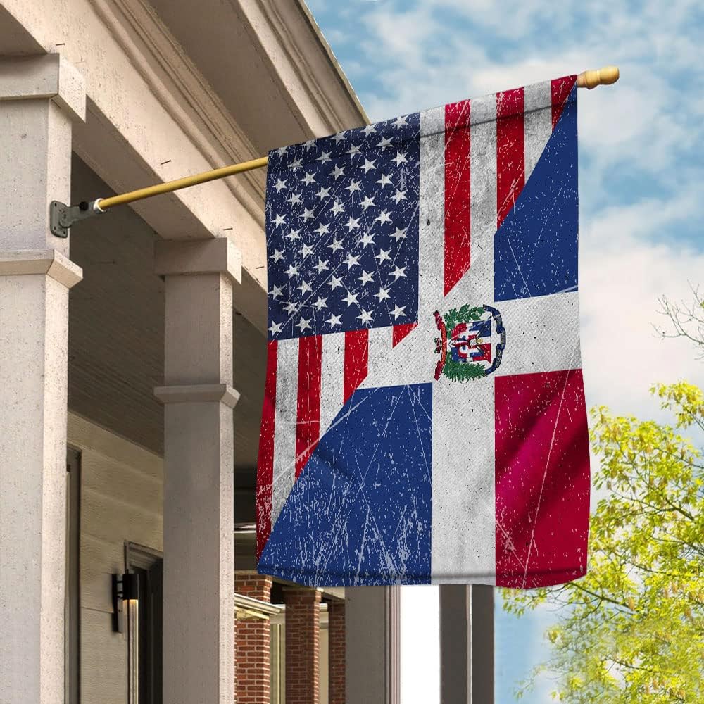 Flag-American Dominican Republic Flag Dominican Friendship American Proud House Flag (29.5" x 39.5") Double Sided-USA Flags Premium Polyester-Decorative Indoor Outdoor Flag
