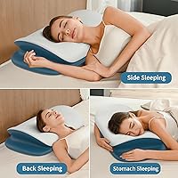 Vista 6 de Almohada cervical para el cuello – Almohadas ergonómicas de contorno de espuma viscoelástica para dormir de lado, espalda y estómago, almohada