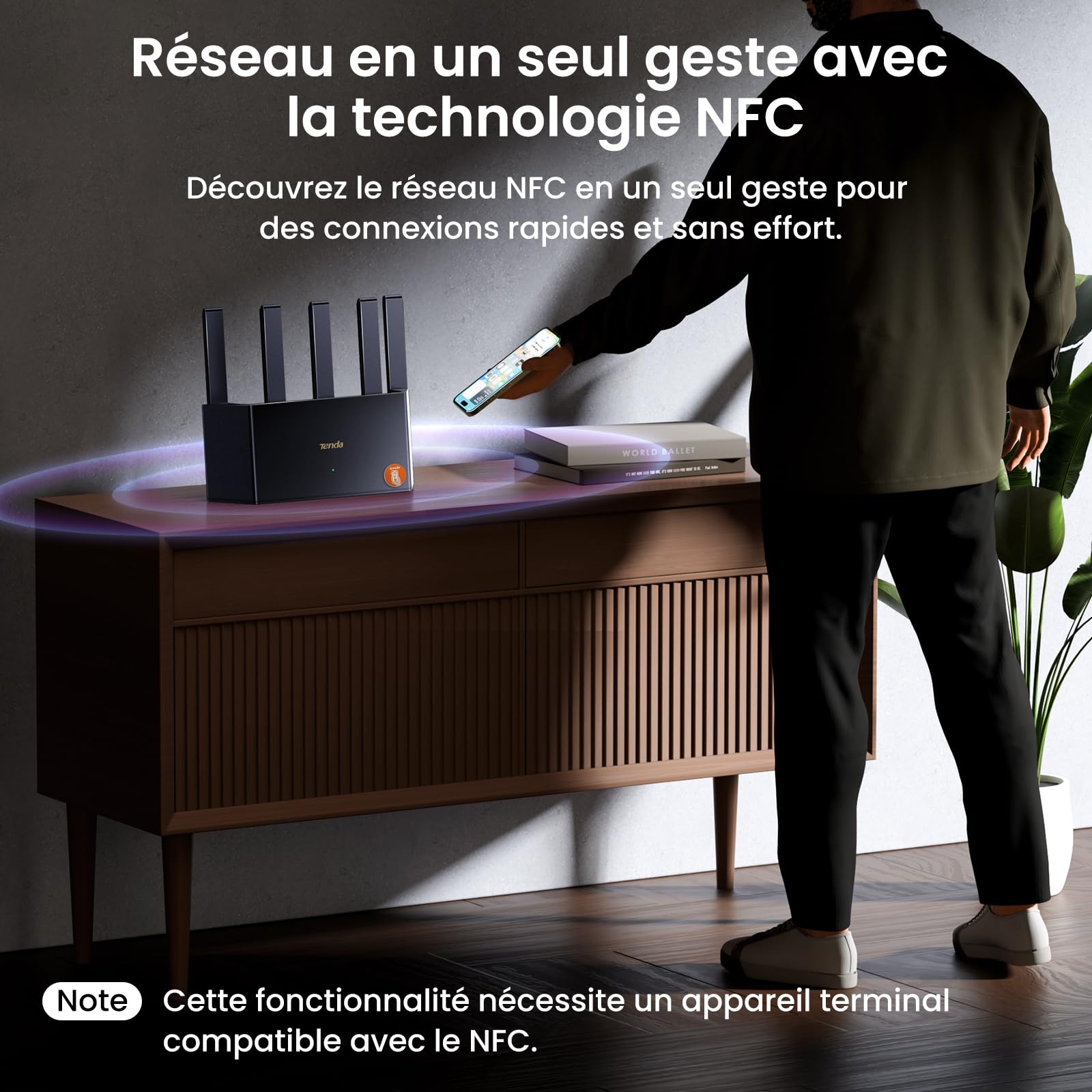 Tenda RE3L Routeur Wi-FI 7 BE3600 Double Bande, Wi-FI Maillé, Ports Gigabit WAN/LAN, 5 Antennes Verticales, 4K-QAM, MLO, NFC, VPN, WPA3, Contrôle par Application