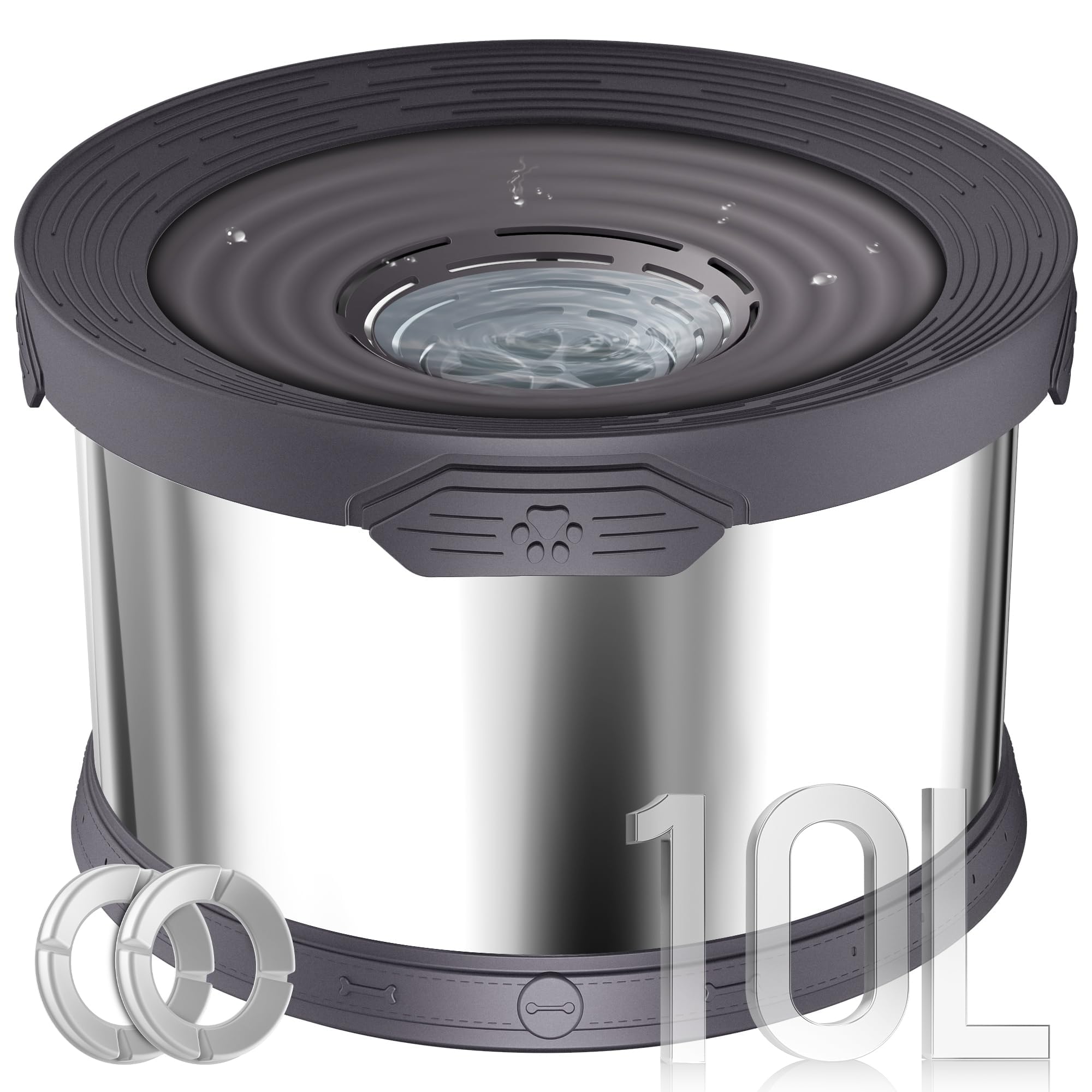 UPSKY 10L Dog Water Bowl No Spill Stainless Steel for Slow Drinking Grey