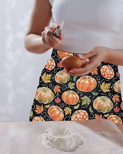 Miniatura 2 de Delantales de servidor de Halloween con 3 bolsillos, delantal de cintura color naranja, calabaza, blanco, fantasma, negro, impermeable, medio