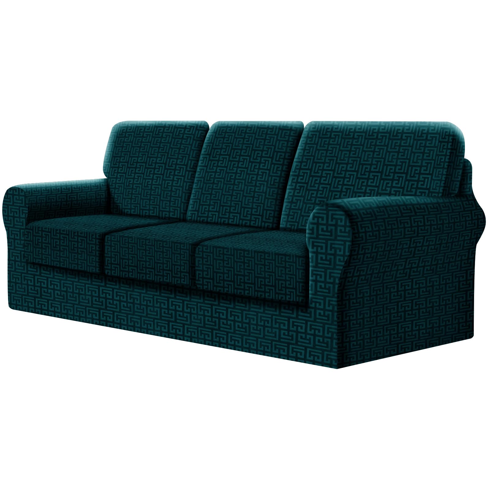 SYLC Fitted Sofa Cover 3 Seater, 7 Piece Sofa Slipcover with 3 Seat Cushion Covers and 3 Backrest Covers, Settee Covers Stretch Velvet Anaglyph(Teal,Large Sofa - 7 PCS)