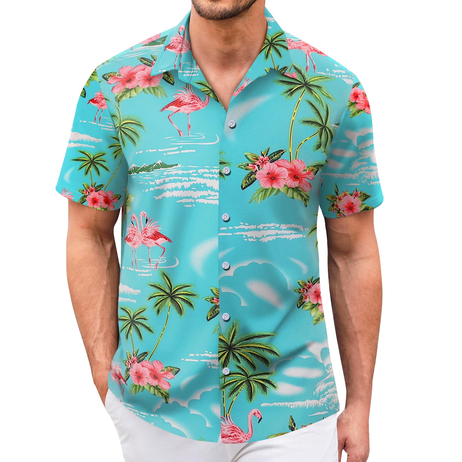 Rioofinx Hawaiian Shirt for Men Sleeves Printed Casual Button Down Summer Beach Dress Shirts