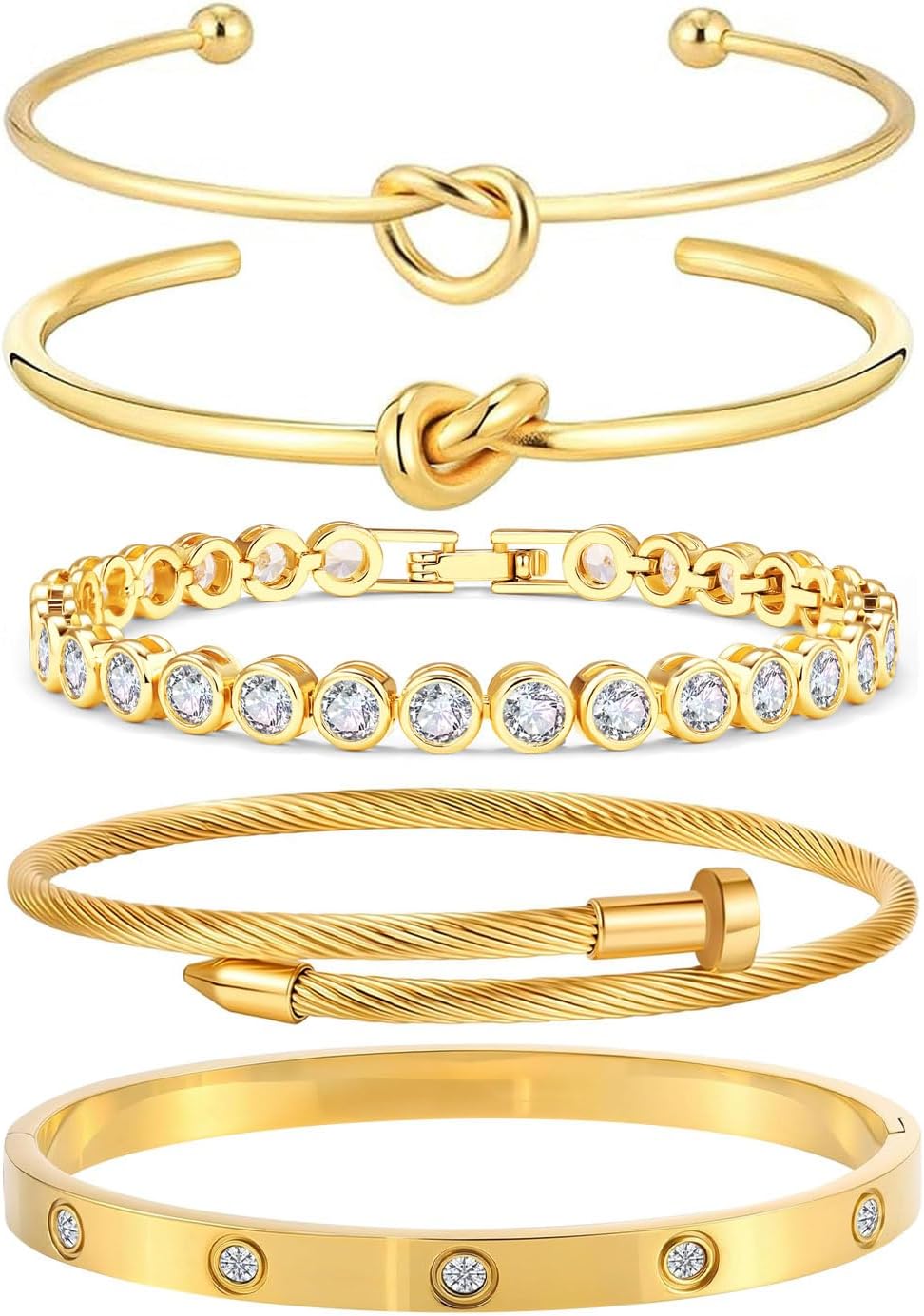 18 K Gold Plated Love Bangle Bracelet Stack Cuff Jewelry for Women Jewelry Set for Women Gift with Box