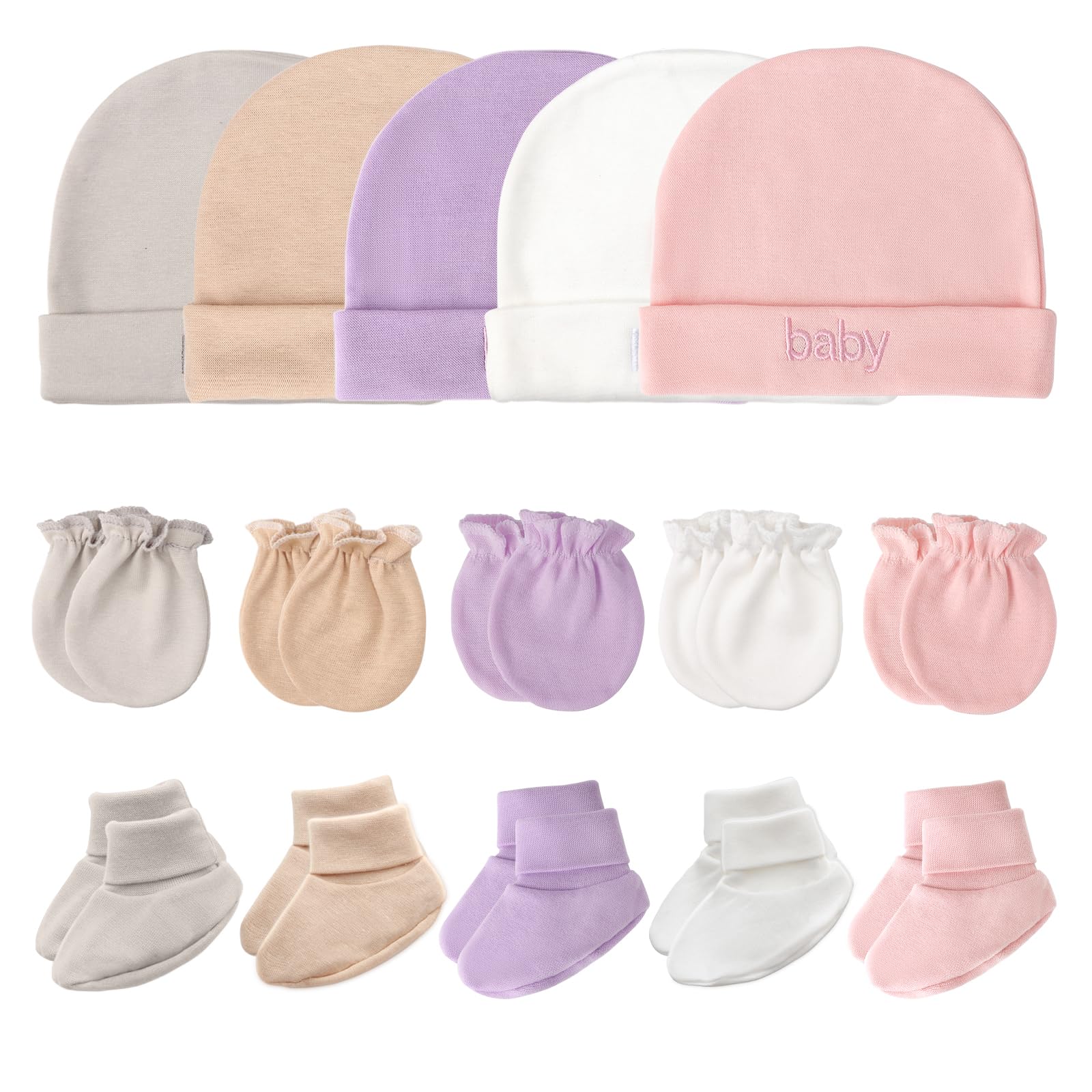 DRESHOW Newborn Baby Hat Mittens Socks Set Infant Cotton Beanie Gloves No Scratch Thick Warm Socks for 0-6 Months Boys Girls