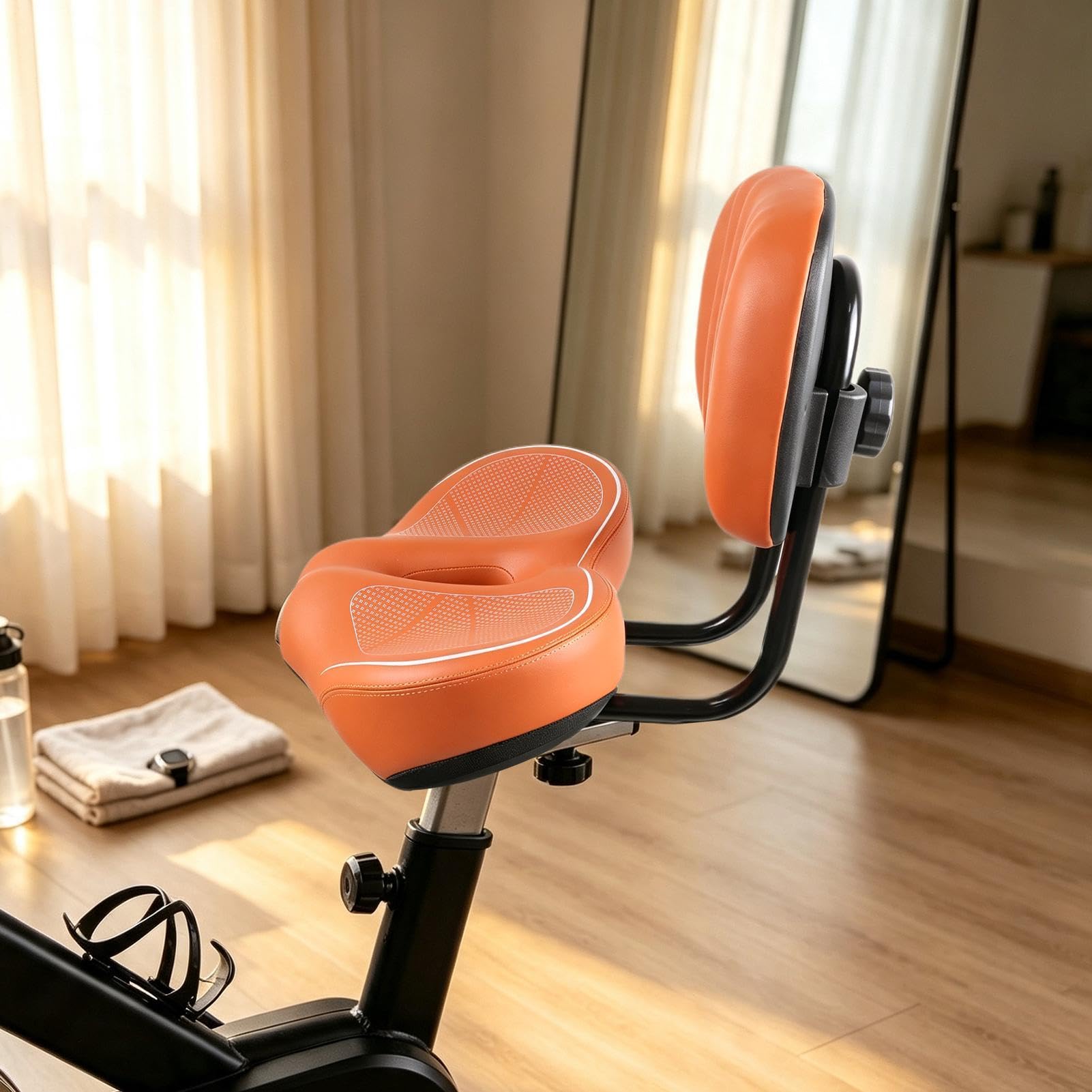 Sella bici larga comfort con schienale, cuscino per cyclette | Sella extra larga con schienale, memory foam, ammortizzante. Compatibile cyclette, bici elettriche, tricicli.