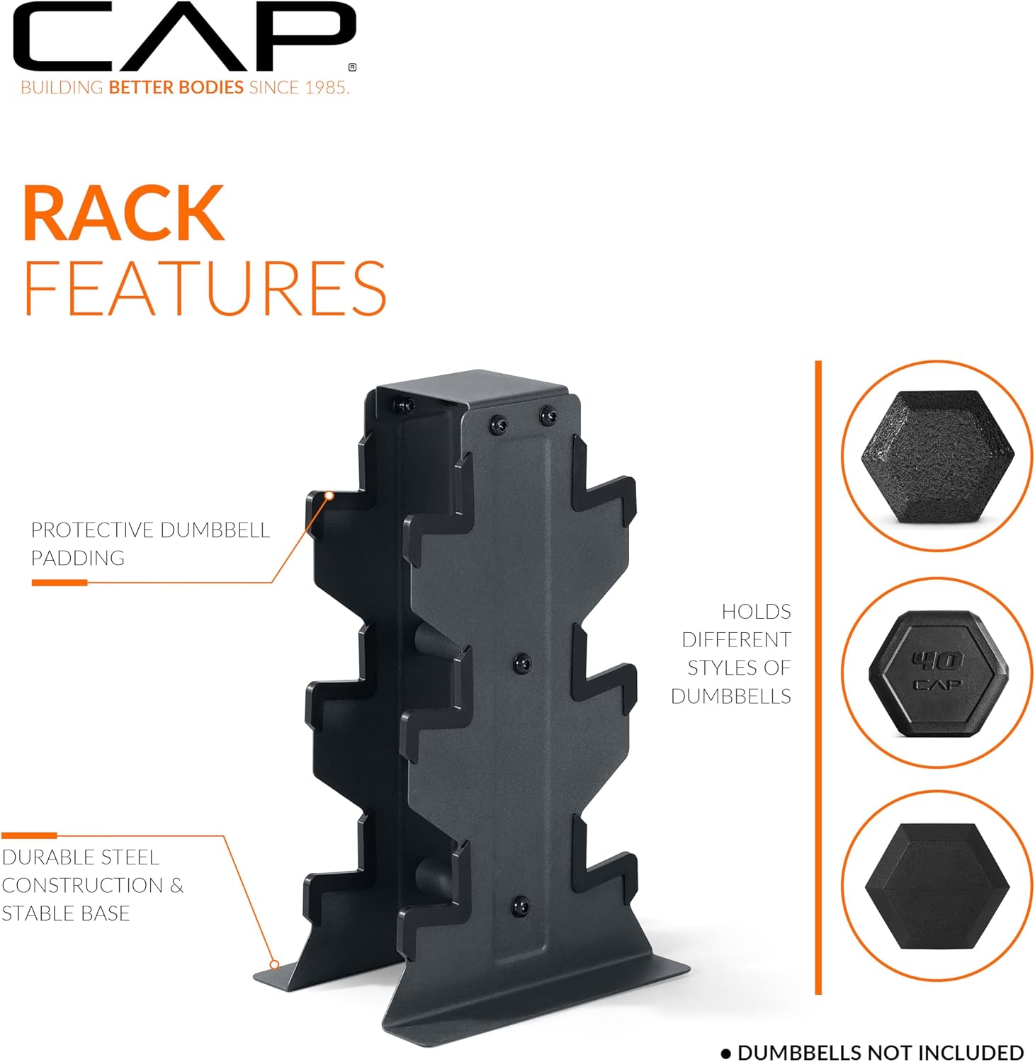 CAP Dumbbell Rack for Home Gym – Vertical Storage Stand, Holds Multiple Pairs (100–300 lbs), Heavy-Duty Steel with Non-Slip Base | Multiple Options