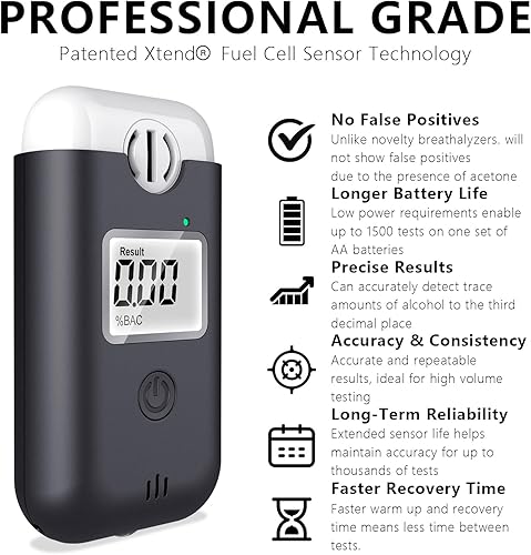 Miniatura 2 de Alcoholímetro  Precisión de grado profesional  Alcoholímetro personal portátil, soplado directo, sin necesidad de cambiar las boquillas. Pantalla