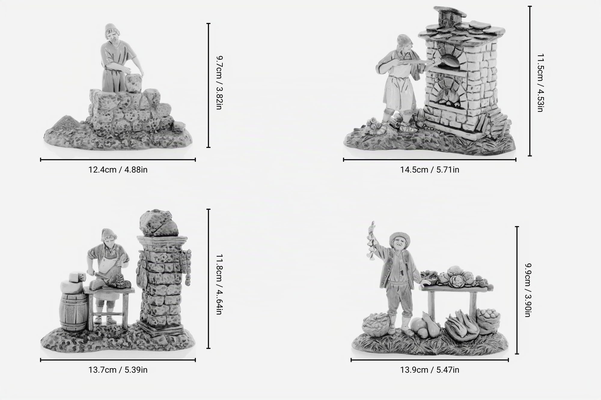 Moranduzzo Conjunto de 4 Oficios Napolitanos para Belén de 10 Cm Escala 1:20-Figuras de Belén Indestructibles-Estilo 700', Pintura Acabada a Mano, Producto Oficial, Escultor M. Landi