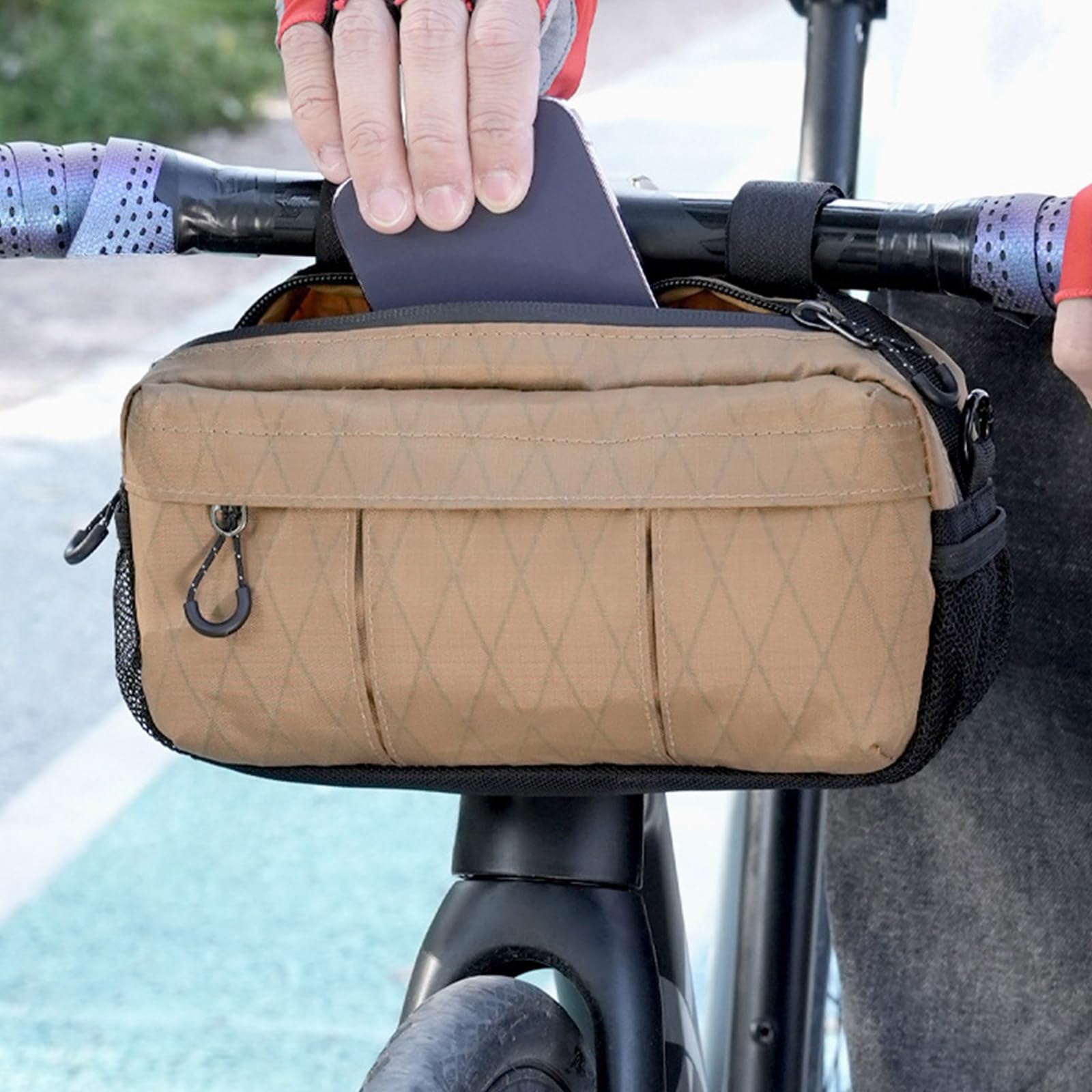Borsa impermeabile per manubrio bici da strada, anteriore leggera, per mountain bike, moto, grande capacità di stoccaggio