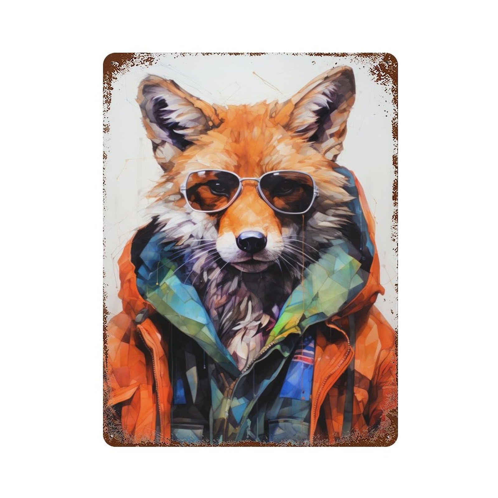 Animal Fox Weathered Tin Sign 15.7"x11.8", for Garage, Bar And Workshop Decor, Vintage Wall Decor