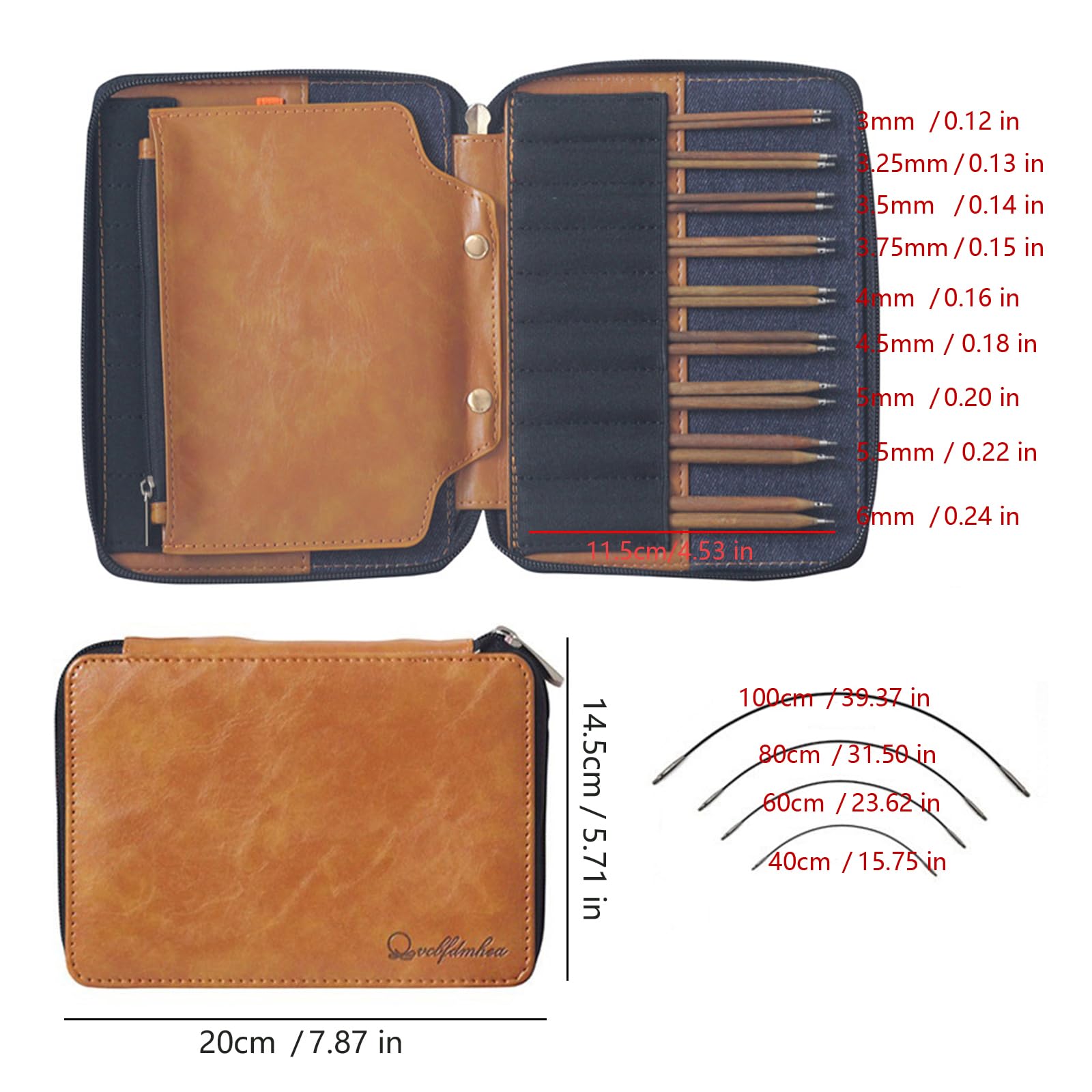 Set di ferri da maglia circolari multiuso in legno naturale staccabile, con superfici in legno