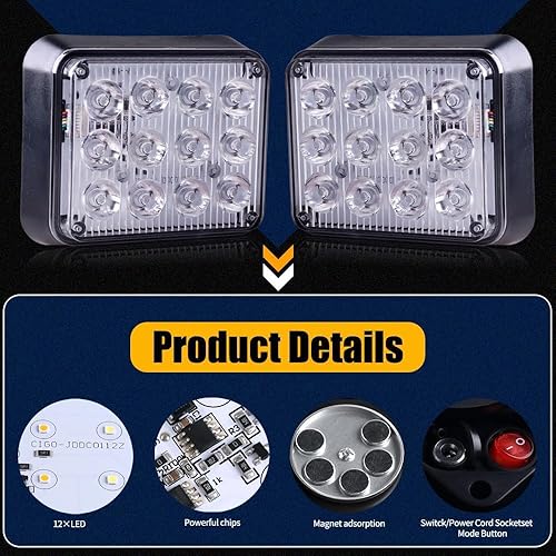Miniatura 3 de 2 luces estroboscópicas magnéticas de emergencia recargables ámbar blanco peligro, luces estroboscópicas magnéticas para camiones, remolque,