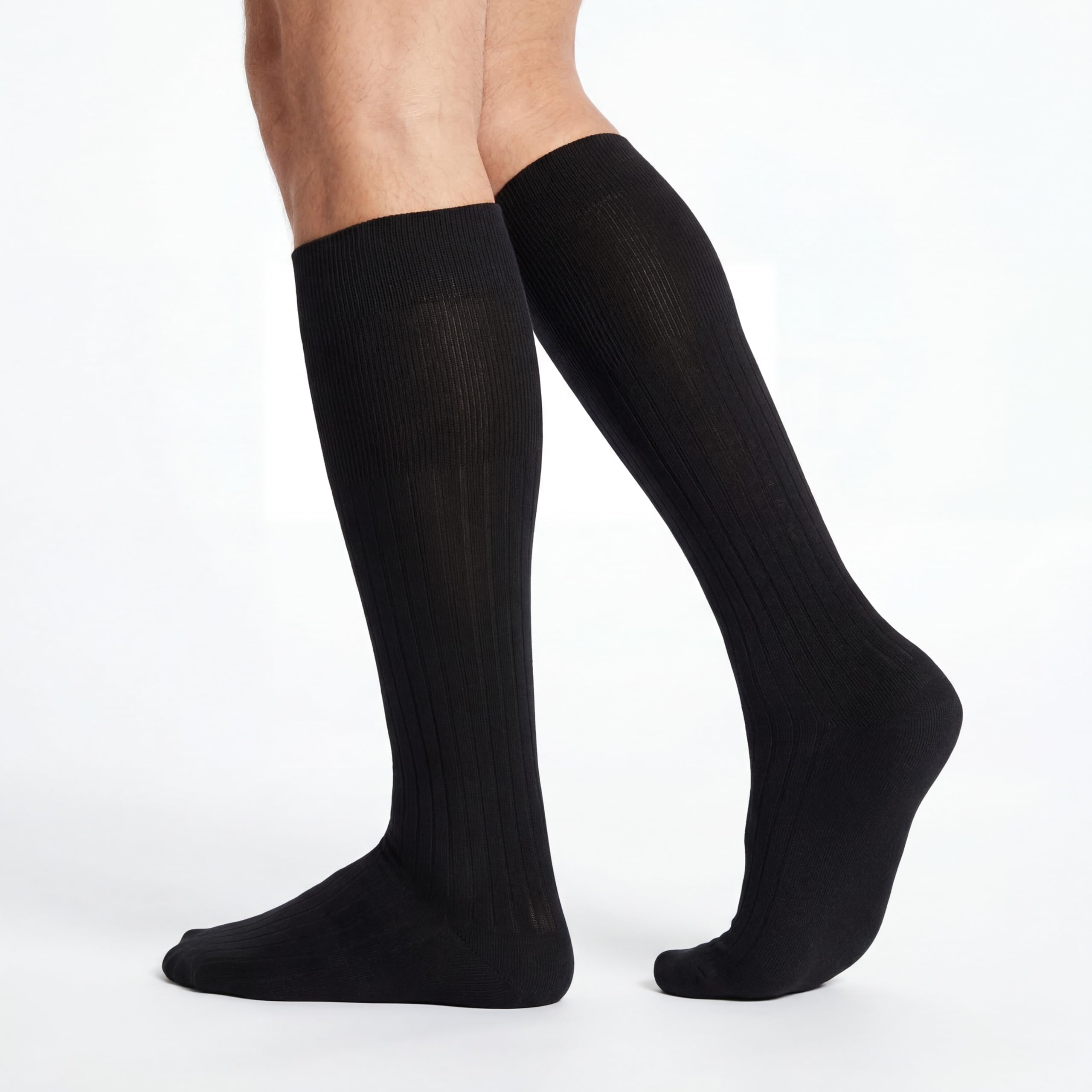 Ciocca 6 Paia Calze Uomo Lunghe a Costa Larga in Filo di Scozia 100% Cotone Eleganti Business Formali Traspiranti Comfort Quotidiano