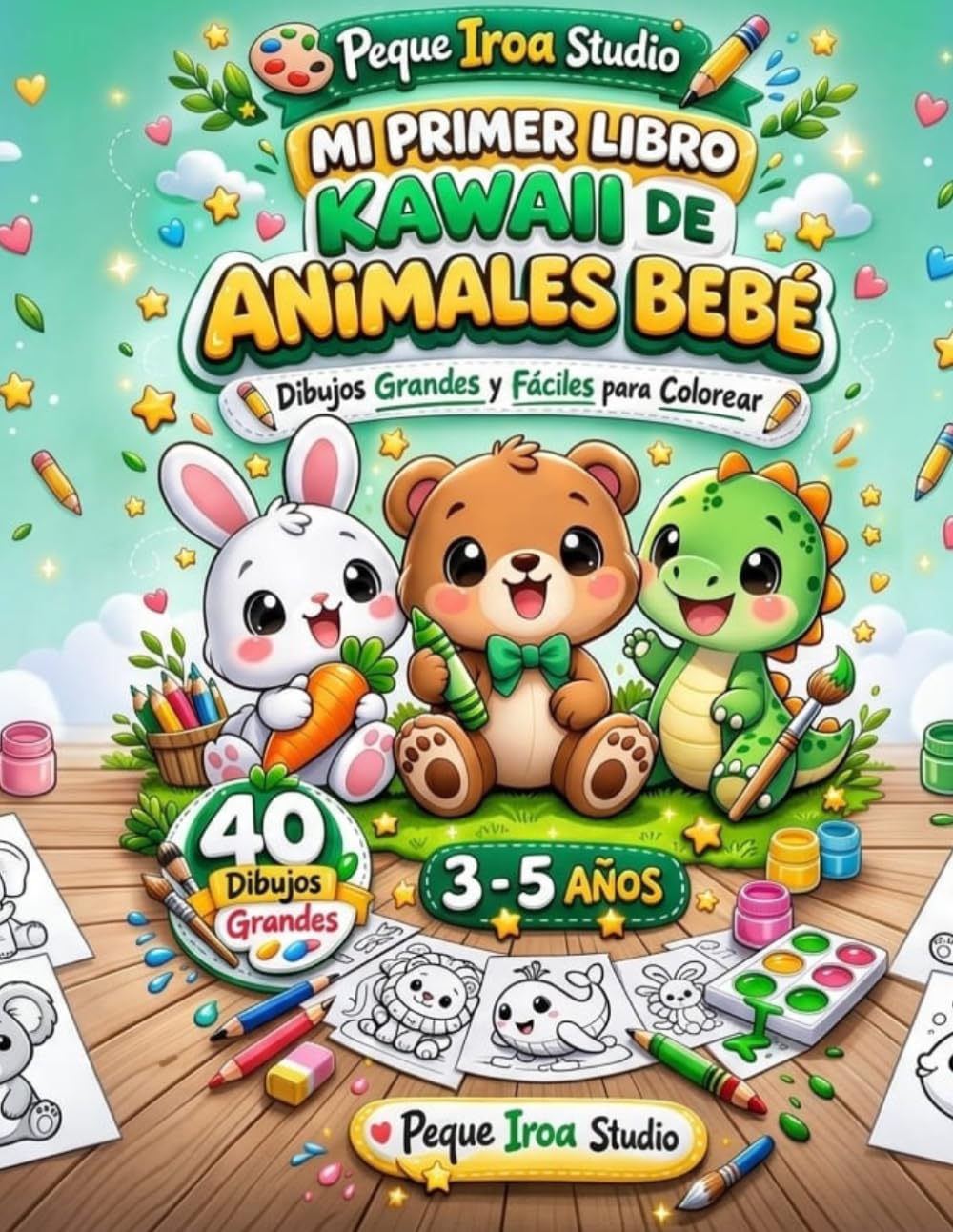 Mi Primer Libro Kawaii de Animales Bebé: Dibujos grandes y fáciles para colorear | Niños de 3 a 5 años