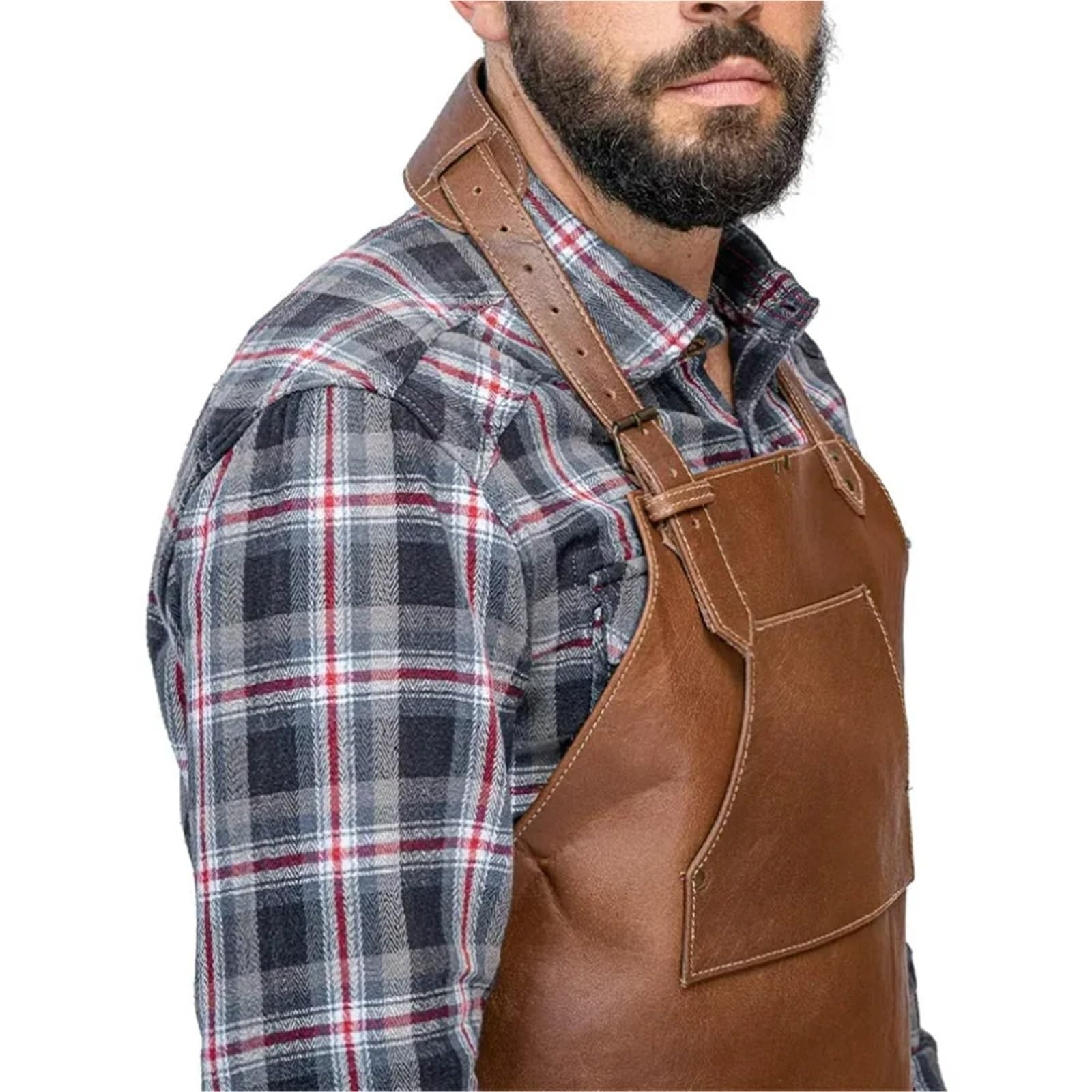Heavy Duty Tool Apron Delantal de cuero sintético impermeable con cuello ajustable for barbacoa al aire libre, carnicero, zapatero, trabajo bolsillo