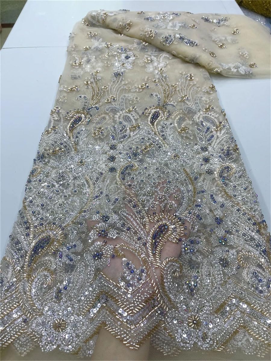 Tela de encaje de tul africano nigeriano para costura, vestido bordado Guisolid con cuentas y lentejuelas de piedra