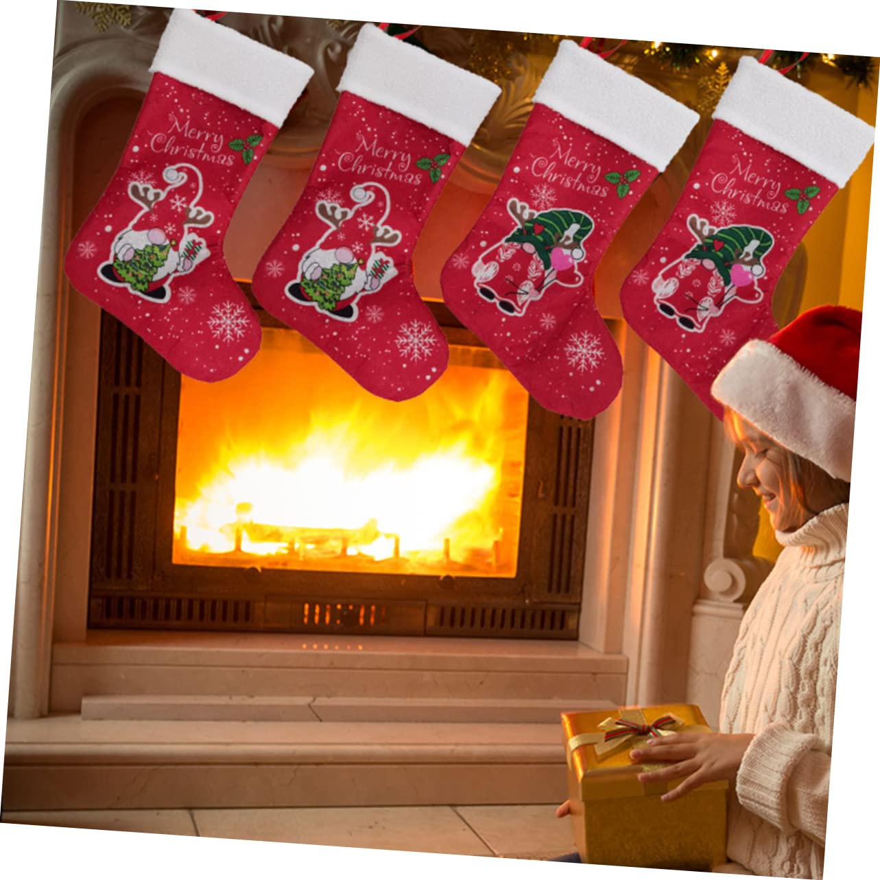 Cabilock 6 Set Sacchetto Calza Di Natale Peluche Decorazione Uomo Calza Natale Personalizzata Decorazioni Natalizie Per Albero Ciondolo Calzino Vecchio Senza Volto Rosso 2 Pezzi * 6