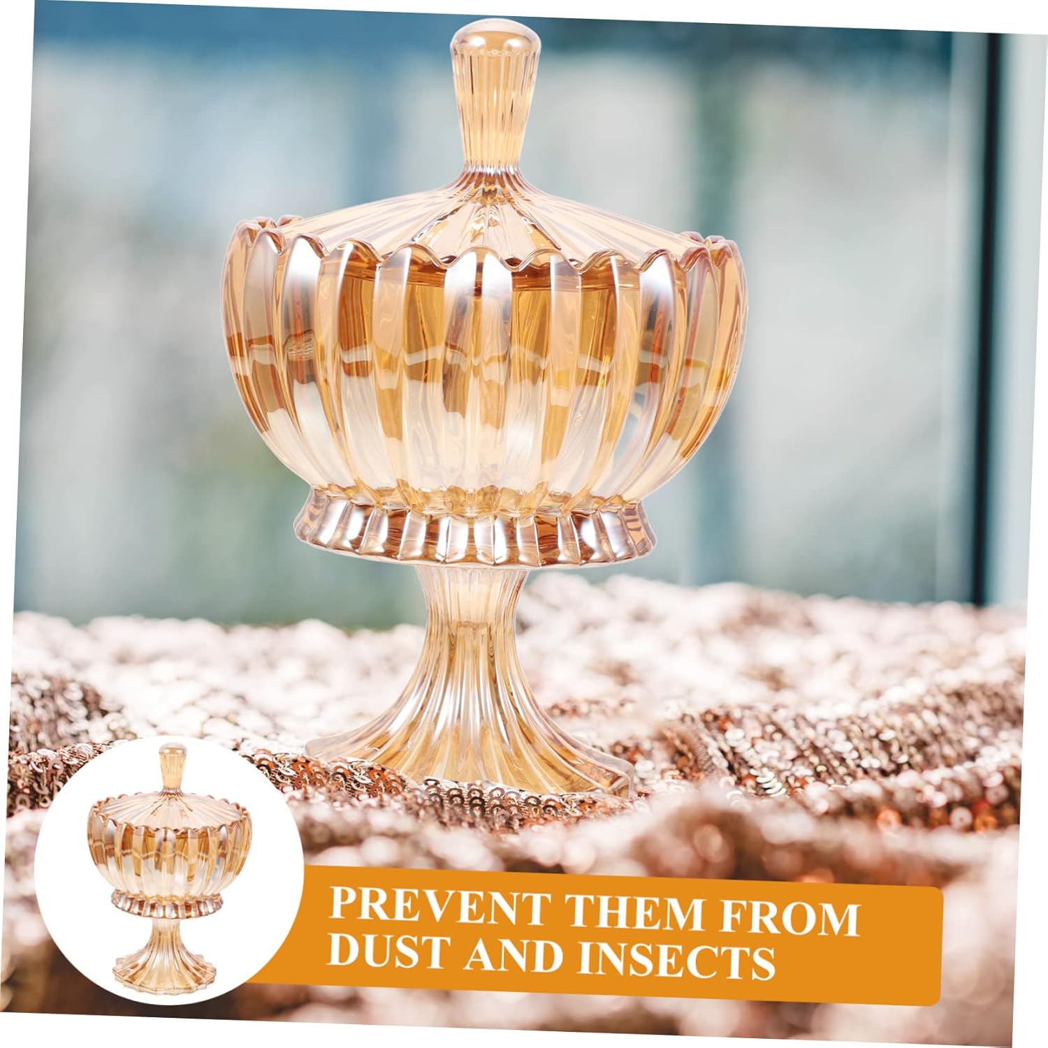 FRCOLOR Amber Airtight Embossed Glass Storage Jar Apothecary Jar Lids for Jewelry Candies Snacks Decorative Mason