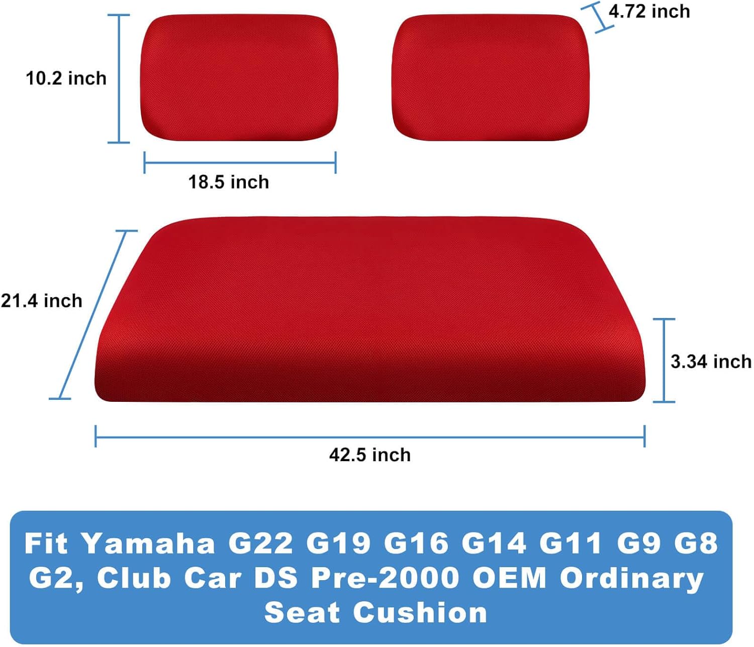 MOSNAI Golf Cart Seat Covers Set for Yamaha G22 G19 G16 G14 G11 G9 G8 G2, Club Car DS Pre-2000 OEM Ordinary Front Seats, Durable Breathable Seat Covers Washable Polyester Mesh Cloth Without Logo, Red