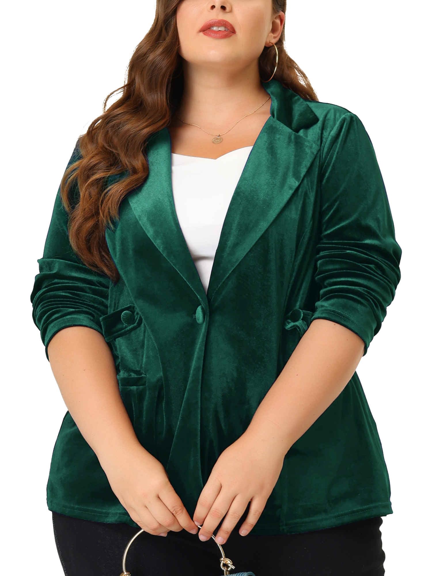 Agnes Orinda Plus Size Velvet Blazers Jackets for Women Casual Lapel Suit Office Work Blazer