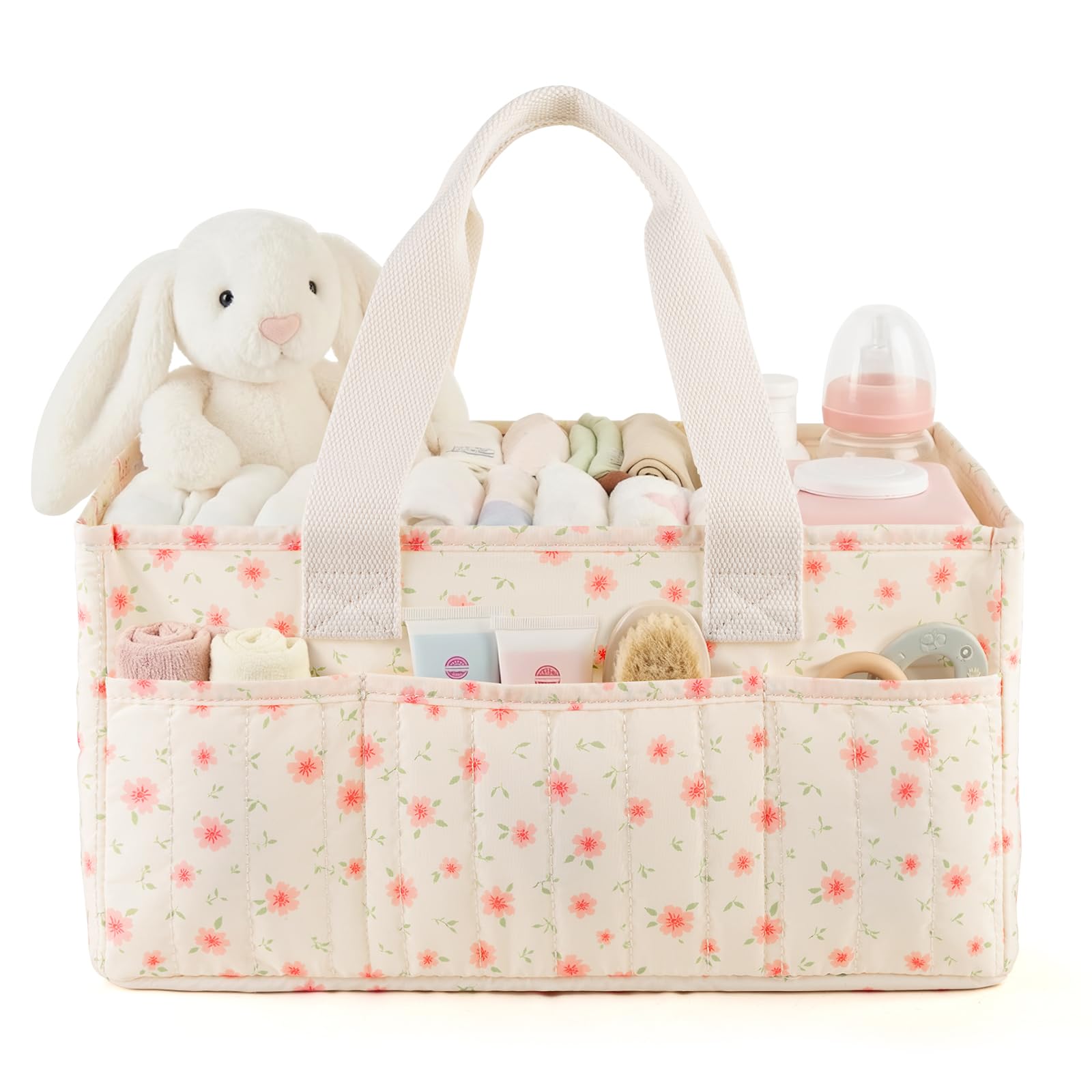 NADSSJL Wickeltisch-Organizer, Wickelkorb für die Wickelstation, Stilvoller Wickelorganizer für Babybedarf, Unverzichtbares Geschenk zur Geburt und für die Baby-Wunschliste, Kleine rote Blumen
