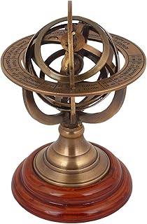 THOR INSTRUMENTS Antique 5" Armillary Astrolabe Sphere Showpiece Made from Brass and Wooden Base Rustic Vintage Home Decor Gifts