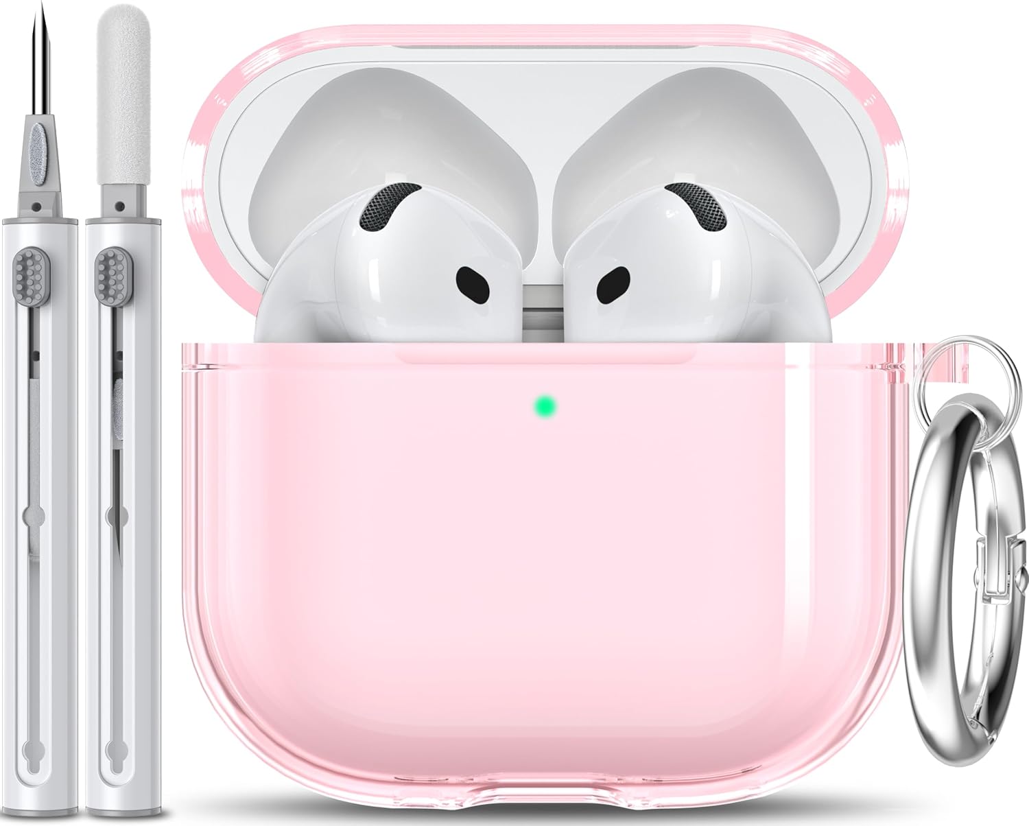 EQD for AirPods 4 Case Clear, with Cleaning Kit and Keyring, Pink