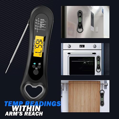 Miniatura 6 de Termómetro digital de carne, termómetro de carne de lectura instantánea para parrilla y cocina, con abridor de botellas, termómetro de alimentos de