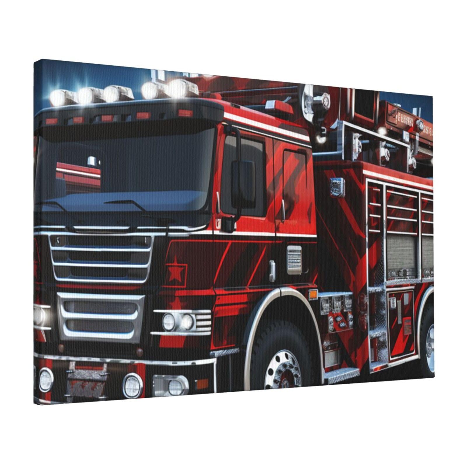 Canvas Wall Art for Living Room Wall Decor 16"x24" Modern Artwork Painting Pictures Hanging Canvas Prints Red Fire and Rescue Truck Aesthetic Wall Art for Bedroom Bathroom Office Wallart Decor