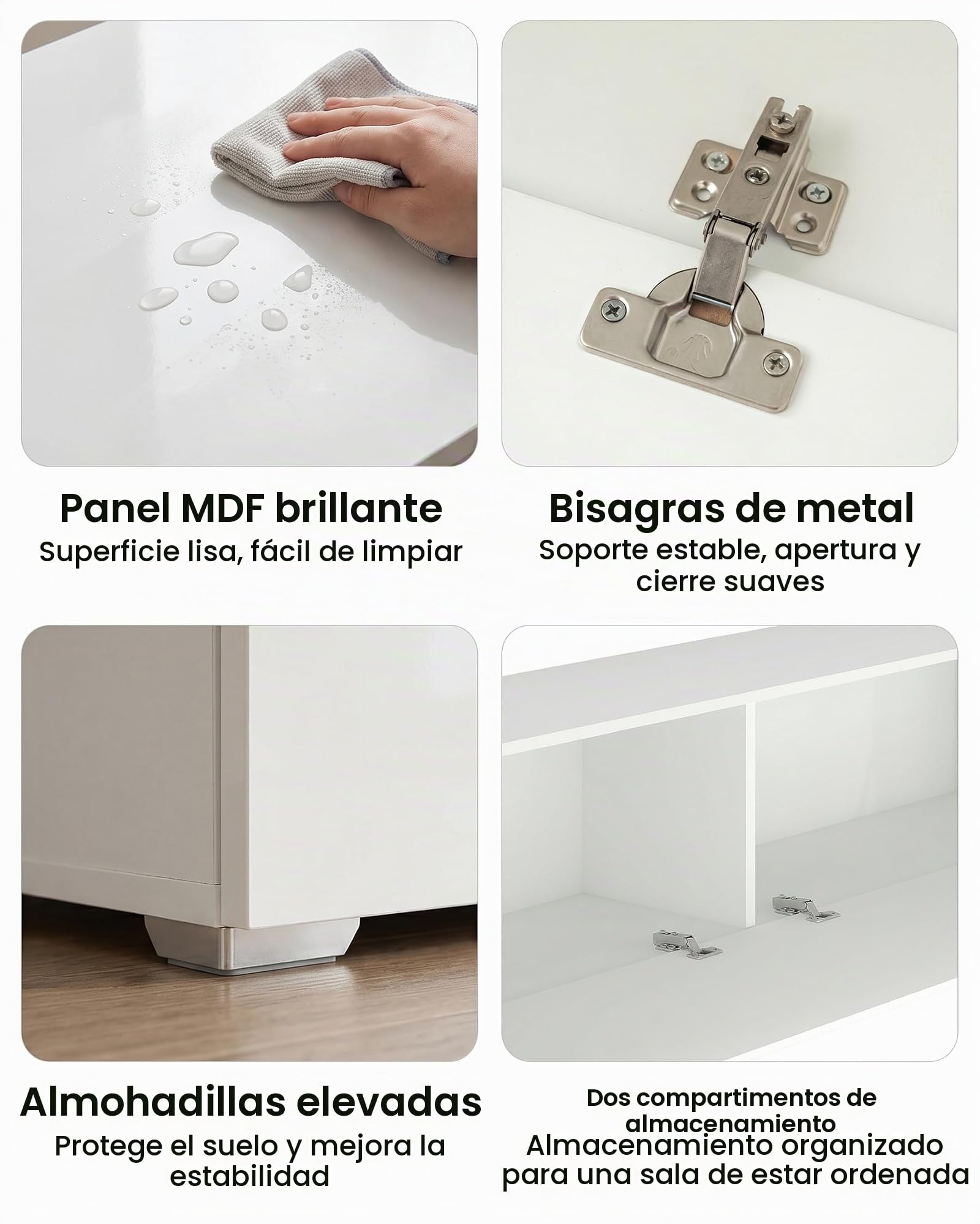 Muebles TV Salon Modernos, Mueble TV Flotante Blanco 180 cm con Espacio de Almacenamiento y Efecto RGB Multicolor Variable