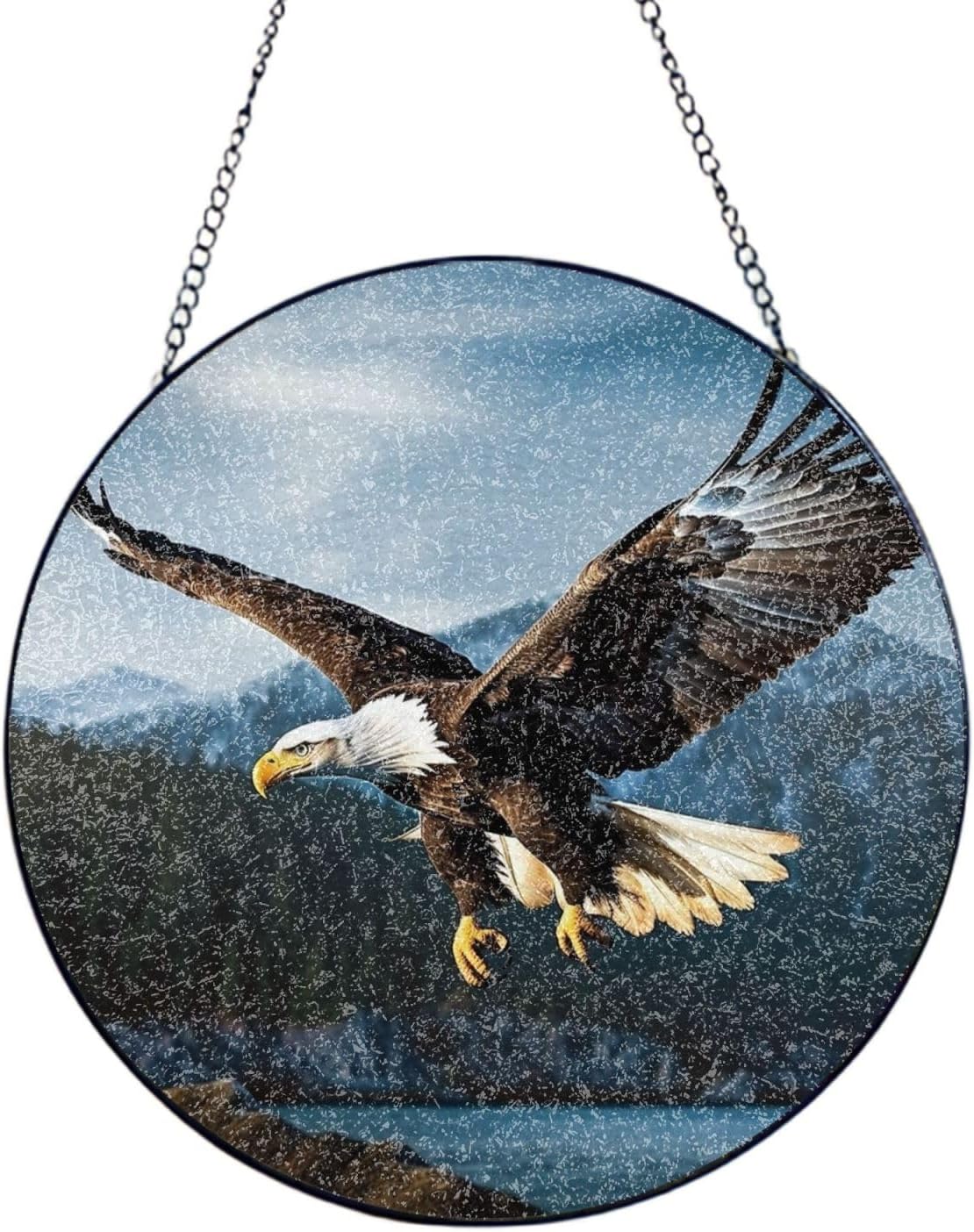 Stained Glass Window Hanging 6in（15cm）, Eagle at Hunting Glass Suncatcher for Home Decor, Indoor Wall Art Glass Panel with Metal Chain and Hooks, Sun Catcher Ornament Birthday Gifts