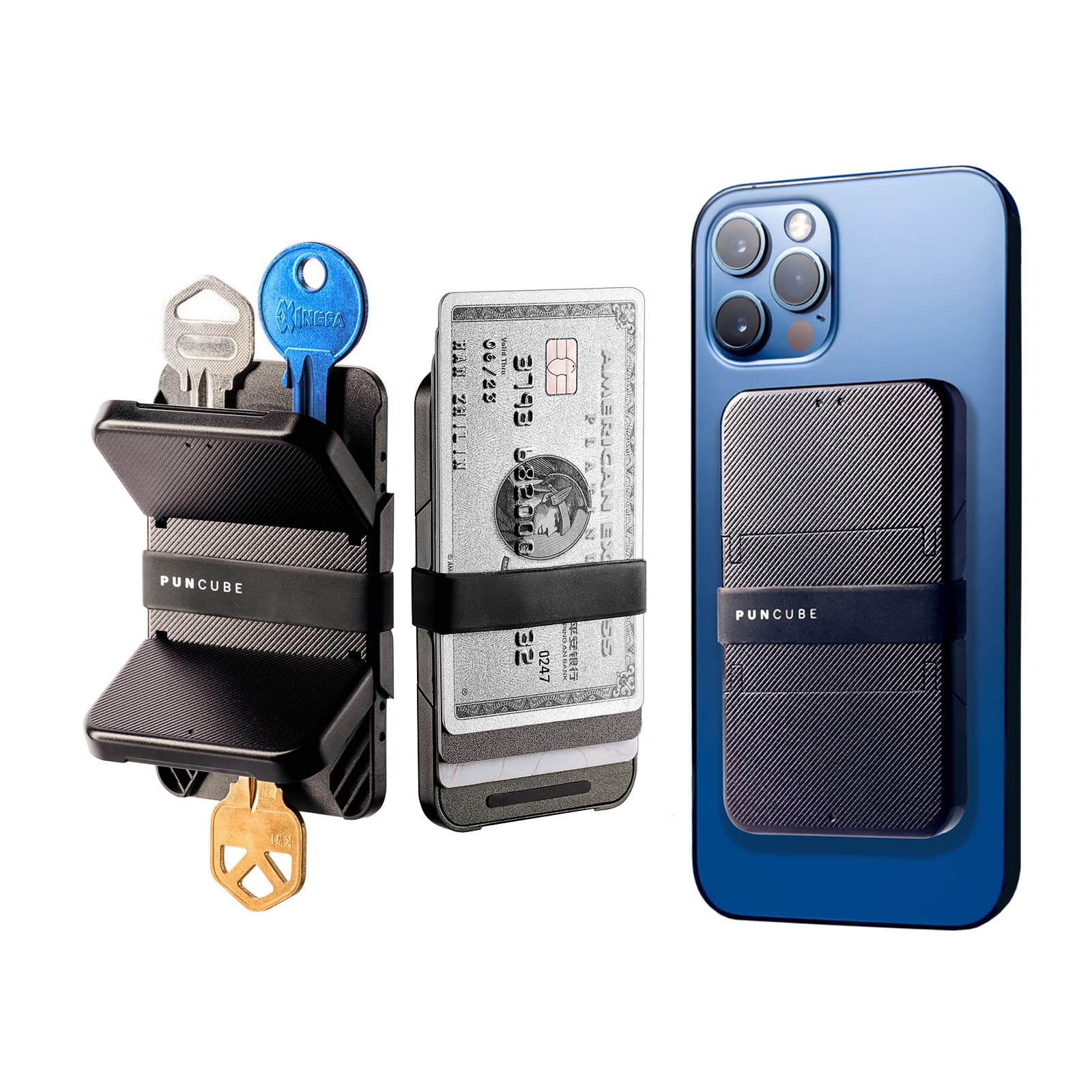 Smart Key Case Compact Key Holder for Keychain, Key Organizer with Cards and Cash Holders Design Cell Phone Stands Detachable Gift Packing, Black, 中号