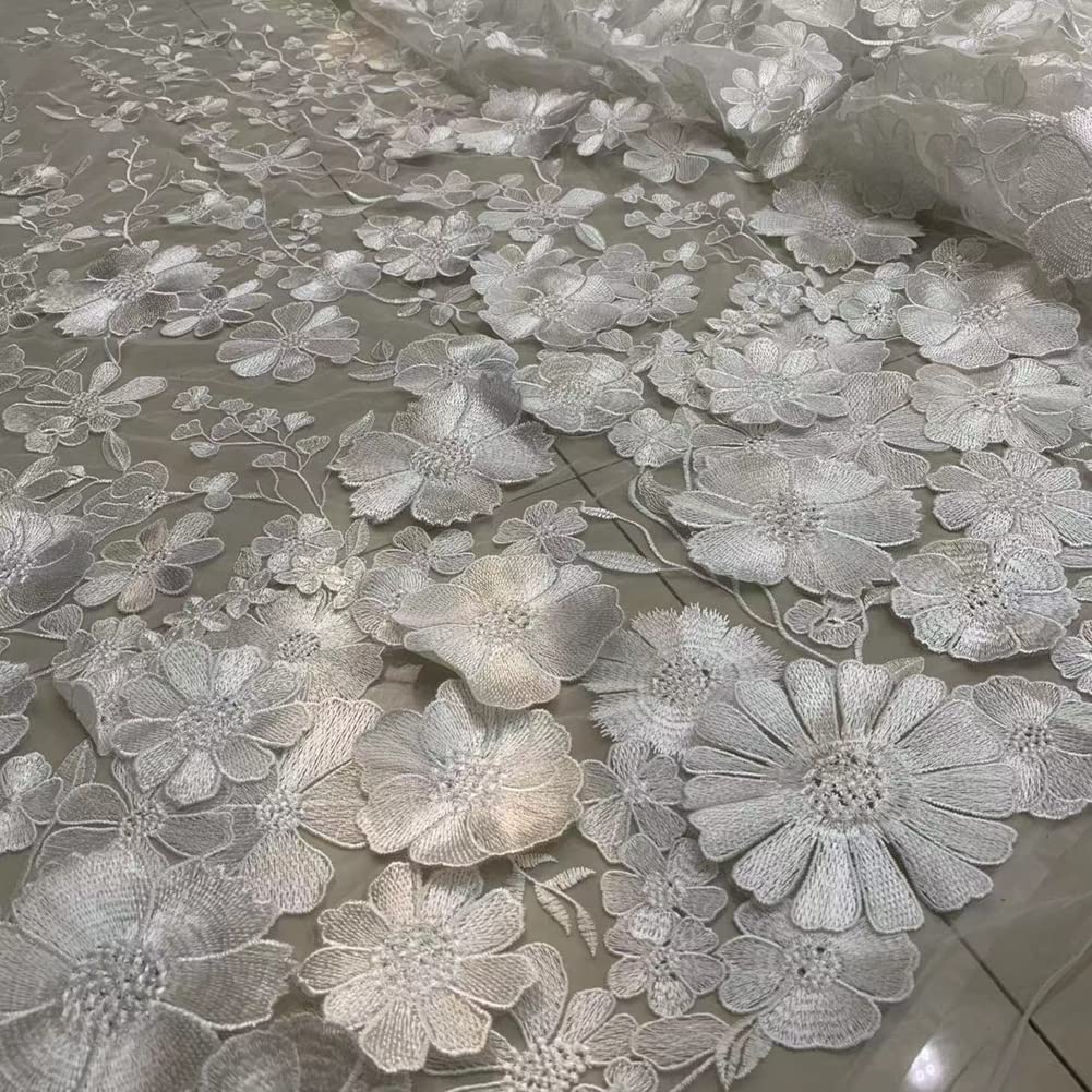 1 yarda 3D flores bordadas de encaje 125 cm de ancho de tul tela de encaje de tela bordado de malla para coser vestido nupcial vestido de novia boda fiesta decoración del hogar negro