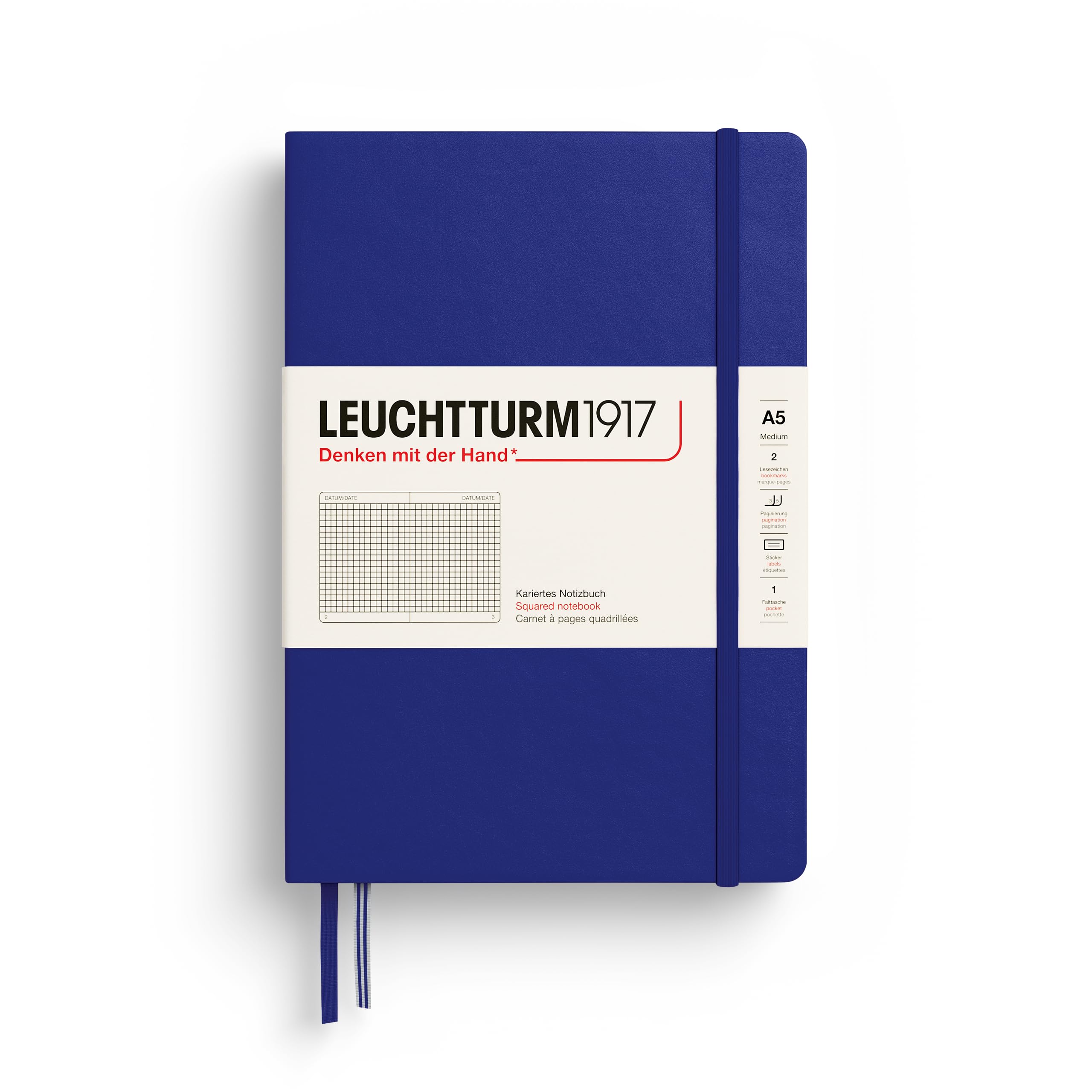 LEUCHTTURM1917 369794 Notebook Medium (A5), Hardcover, 251 Numbered Pages, Ink, Squared
